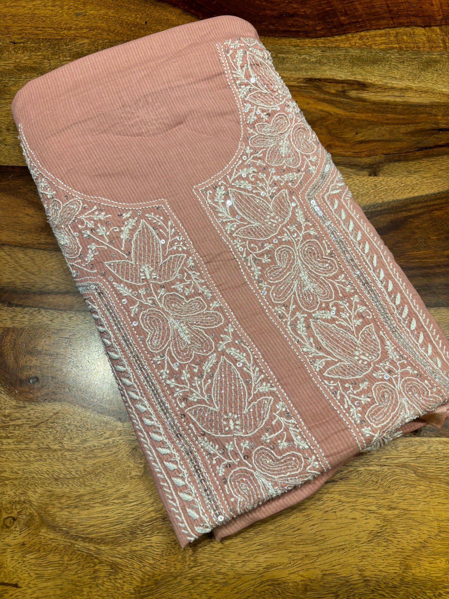 Rose Gold Mul Chikankari Kurta Fabric