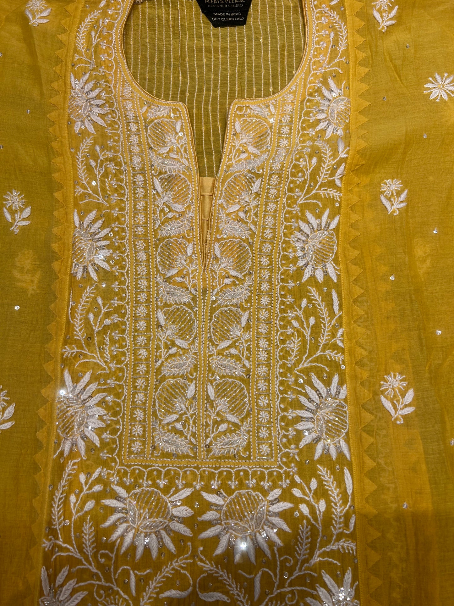 Yellow Ombre Chanderi Mul Chikankari Kurta and Dupatta