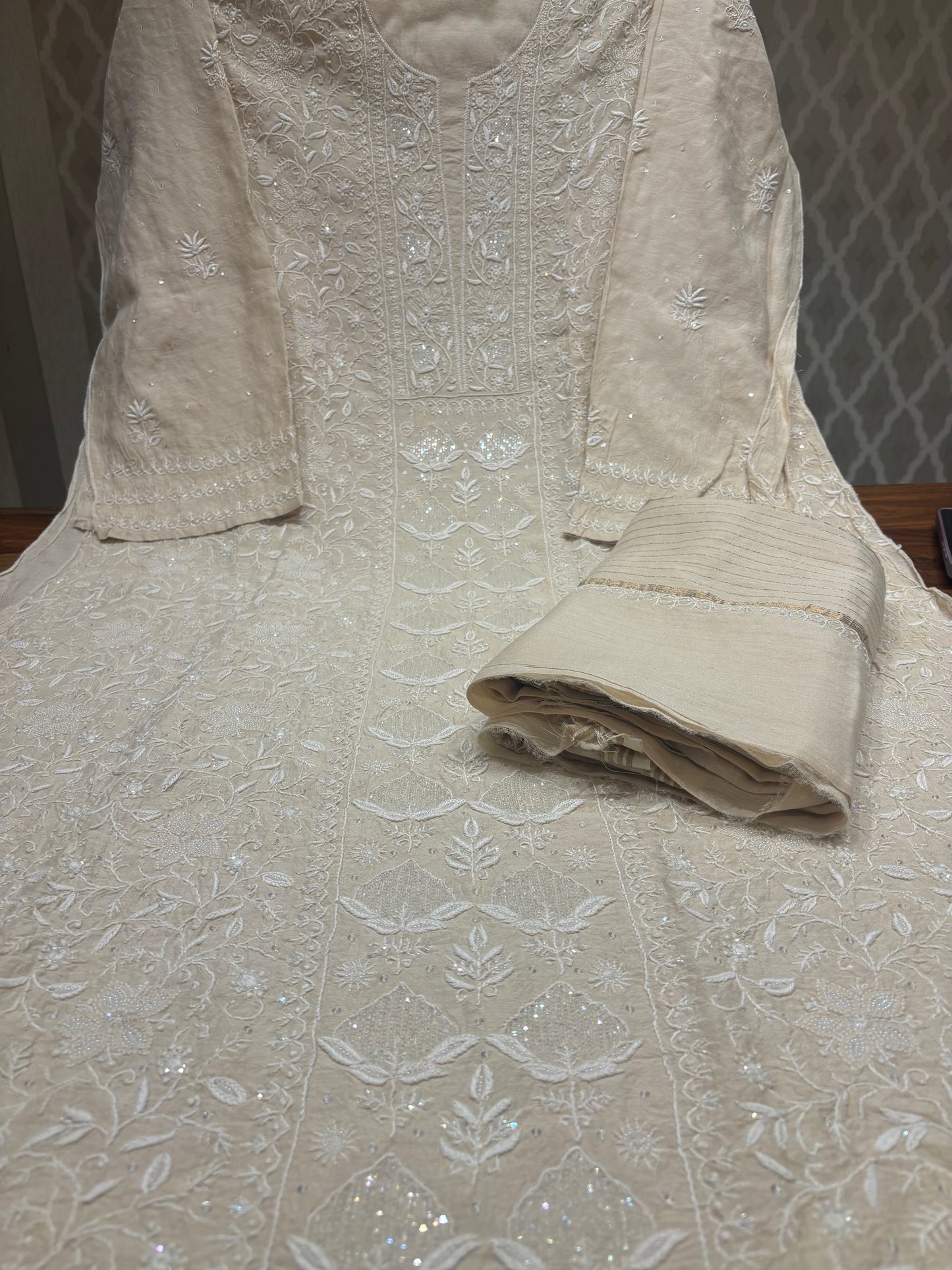 Dyeable Silk Chikankari Kurta and dupatta