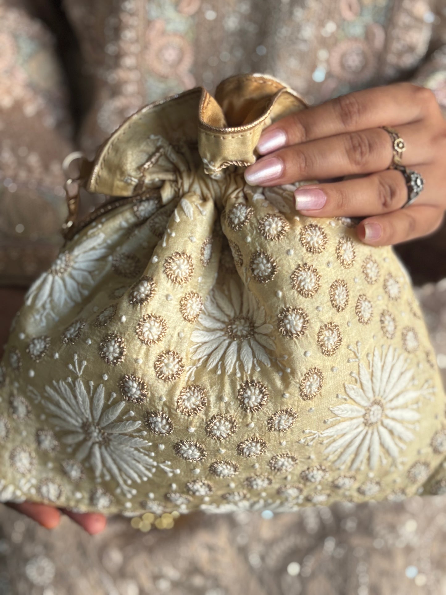 Lemon Silk  Chikankari Potli