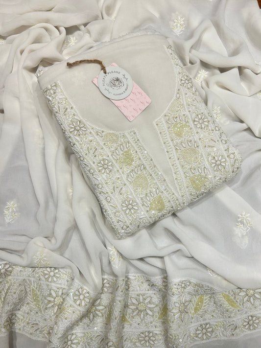 Dyeable Georgette Chikankari Kurta & Dupatta Fabric
