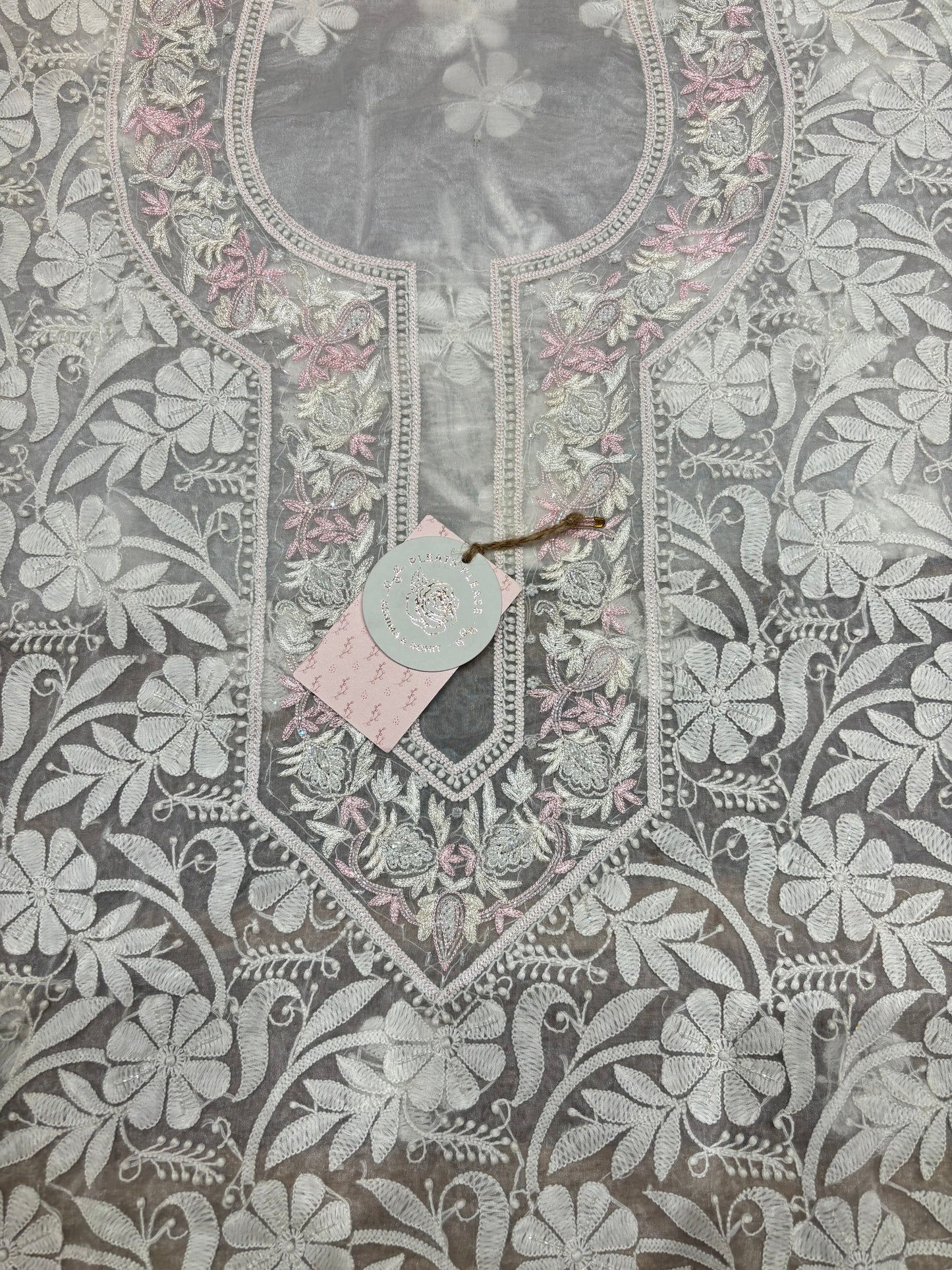 Dyeable Organza Chikankari Kurta Fabric
