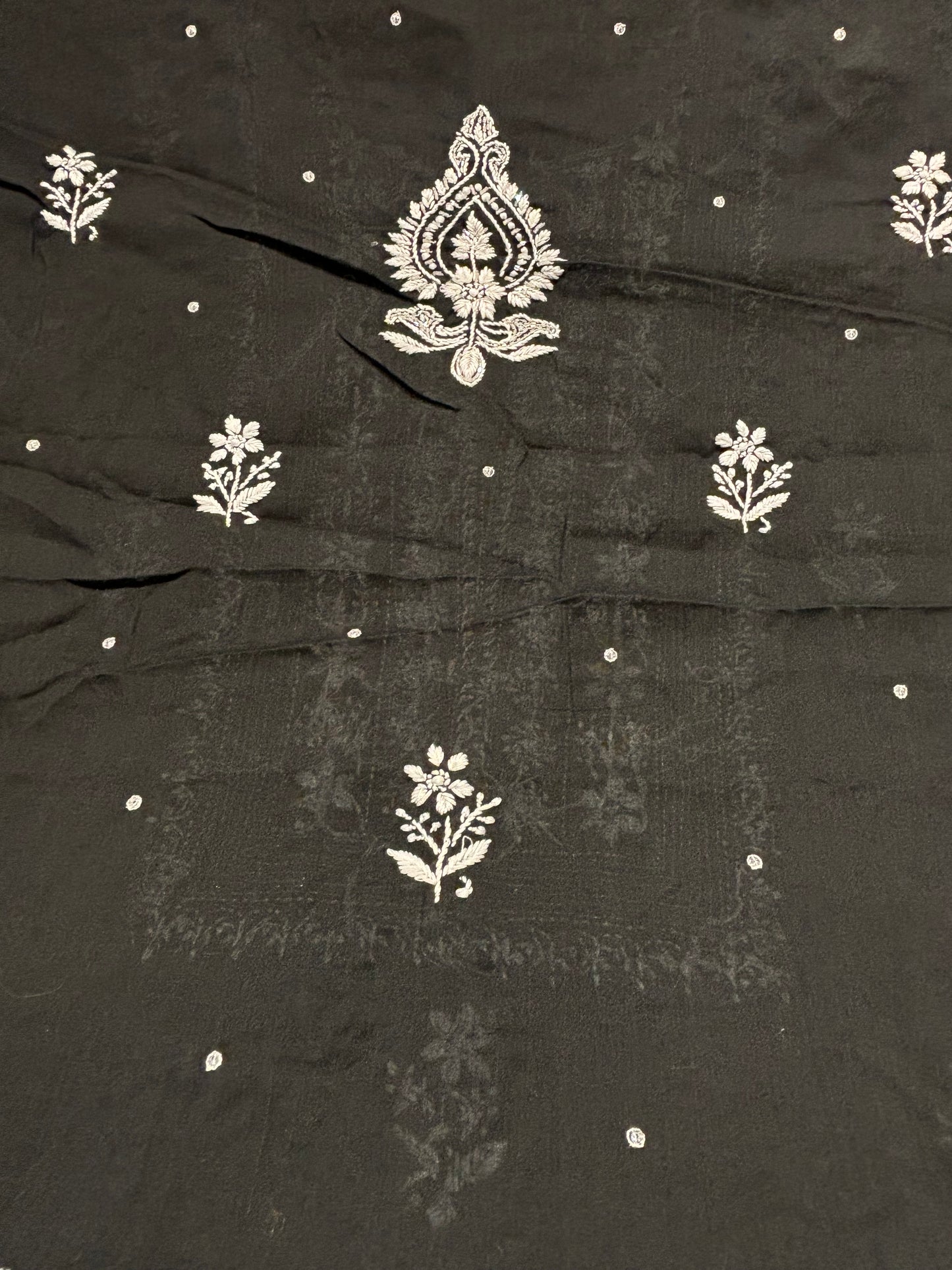 Black Mul Chikankari Kurta Fabric