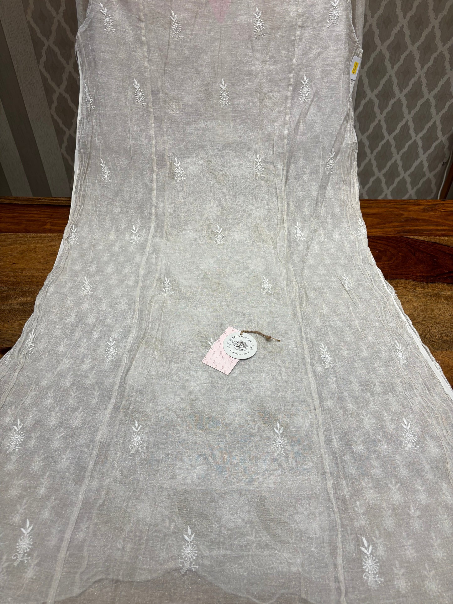 Dyeable pure silver tissue straight kurta and dupatta set