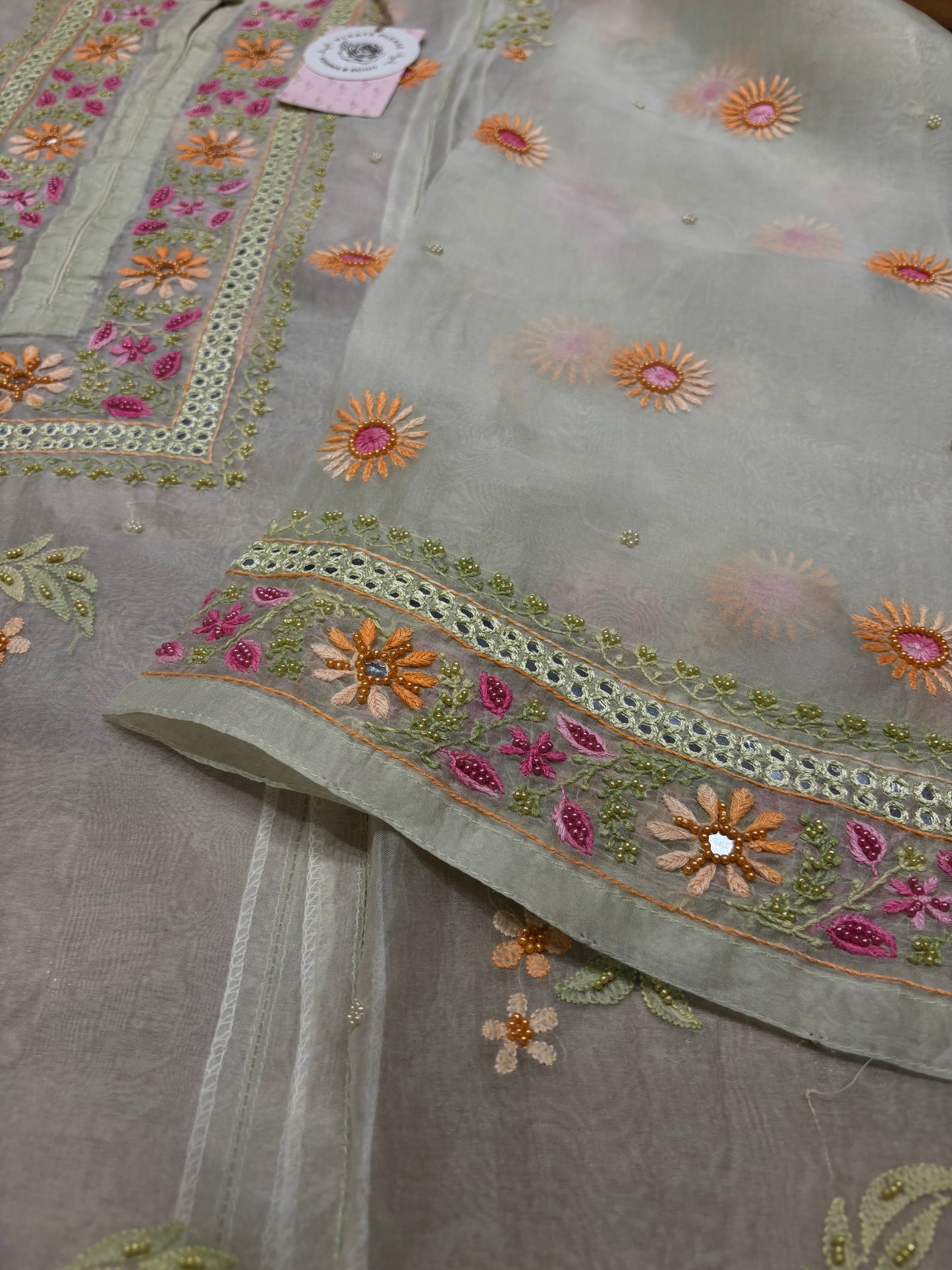Dyeable Organza Silk Chikankari Kurta and Dupatta