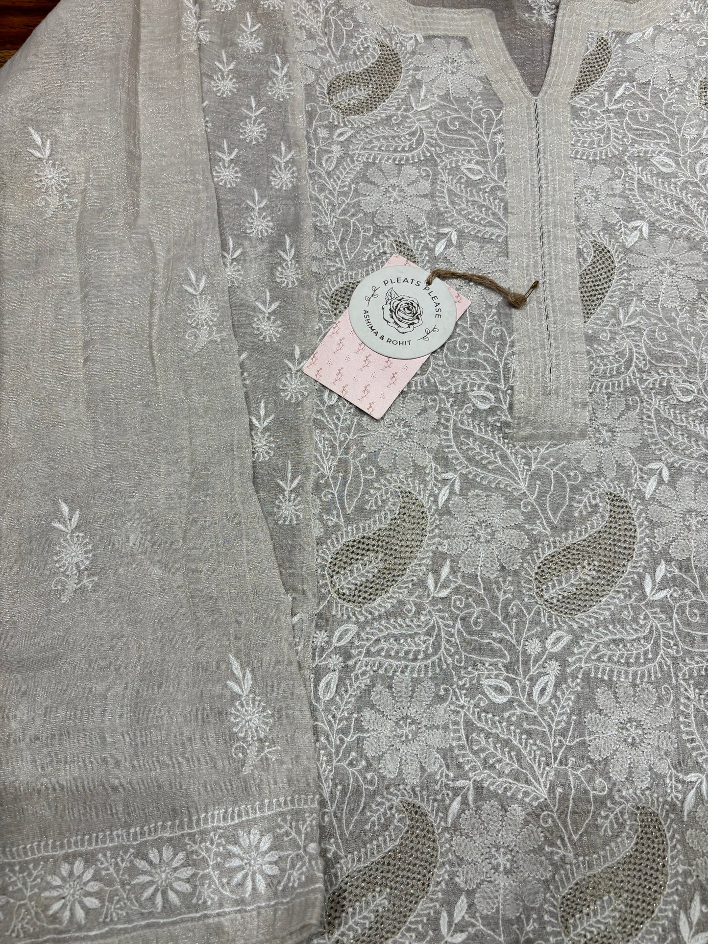 Dyeable pure silver tissue straight kurta and dupatta set