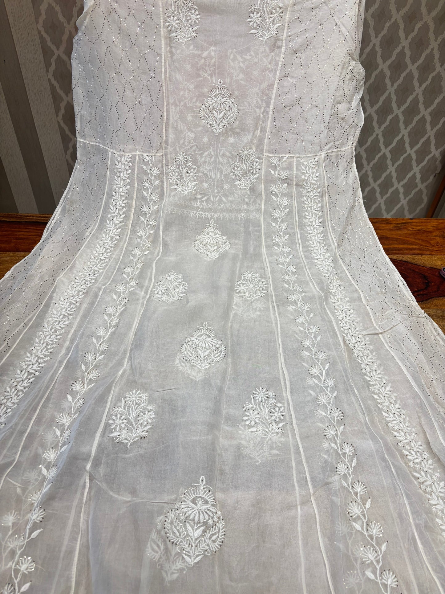 Dyeable Organza Chikankari Anarkali and Dupatta