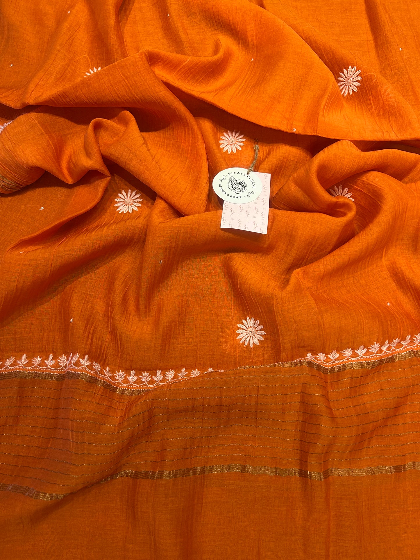 Carrot Orange Chanderi Mul Chikankari Kurta and Dupatta