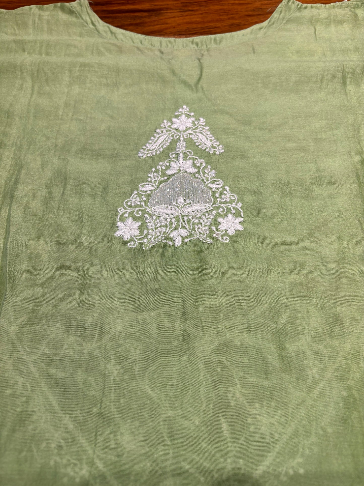 Green Chanderi Silk Chikankari Kurta and dupatta