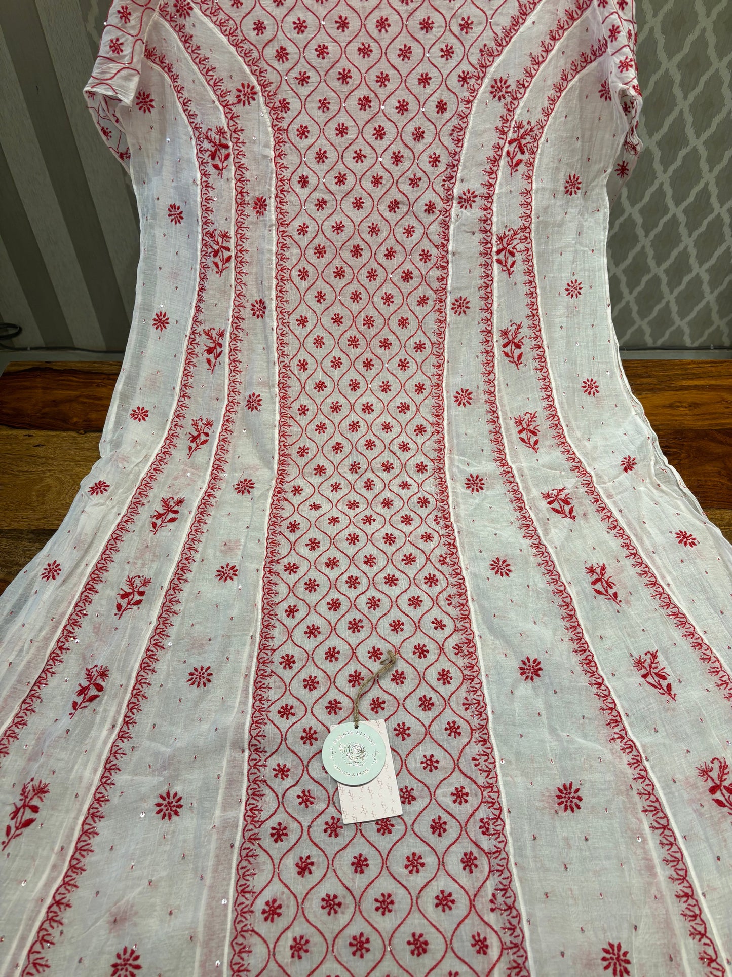 Dyeable  chanderi mul Chikankari  Anarkali and Dupatta set