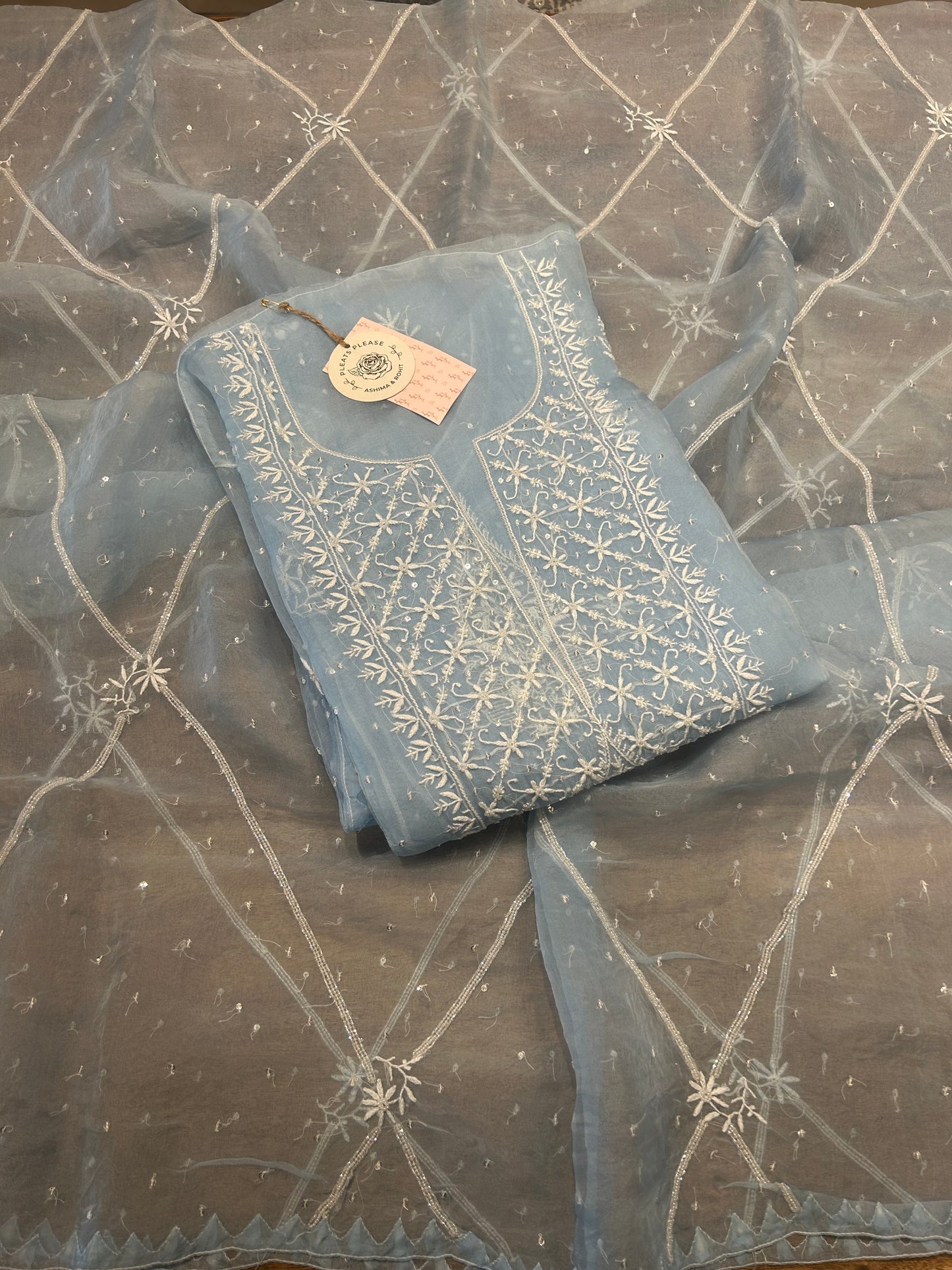 Sky Blue Organza Silk Kurta and Dupatta