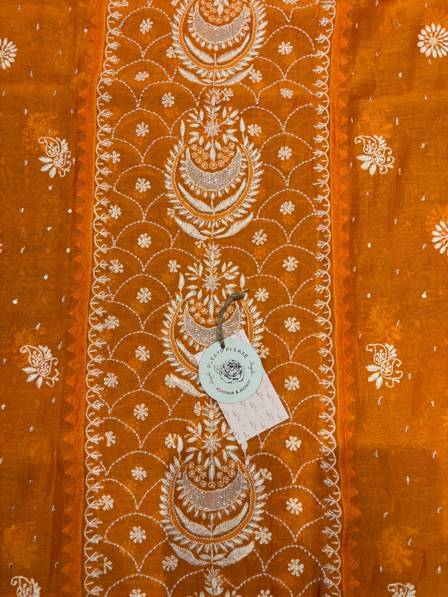 Orange Chanderi Mul Chikankari Kurta and Dupatta set