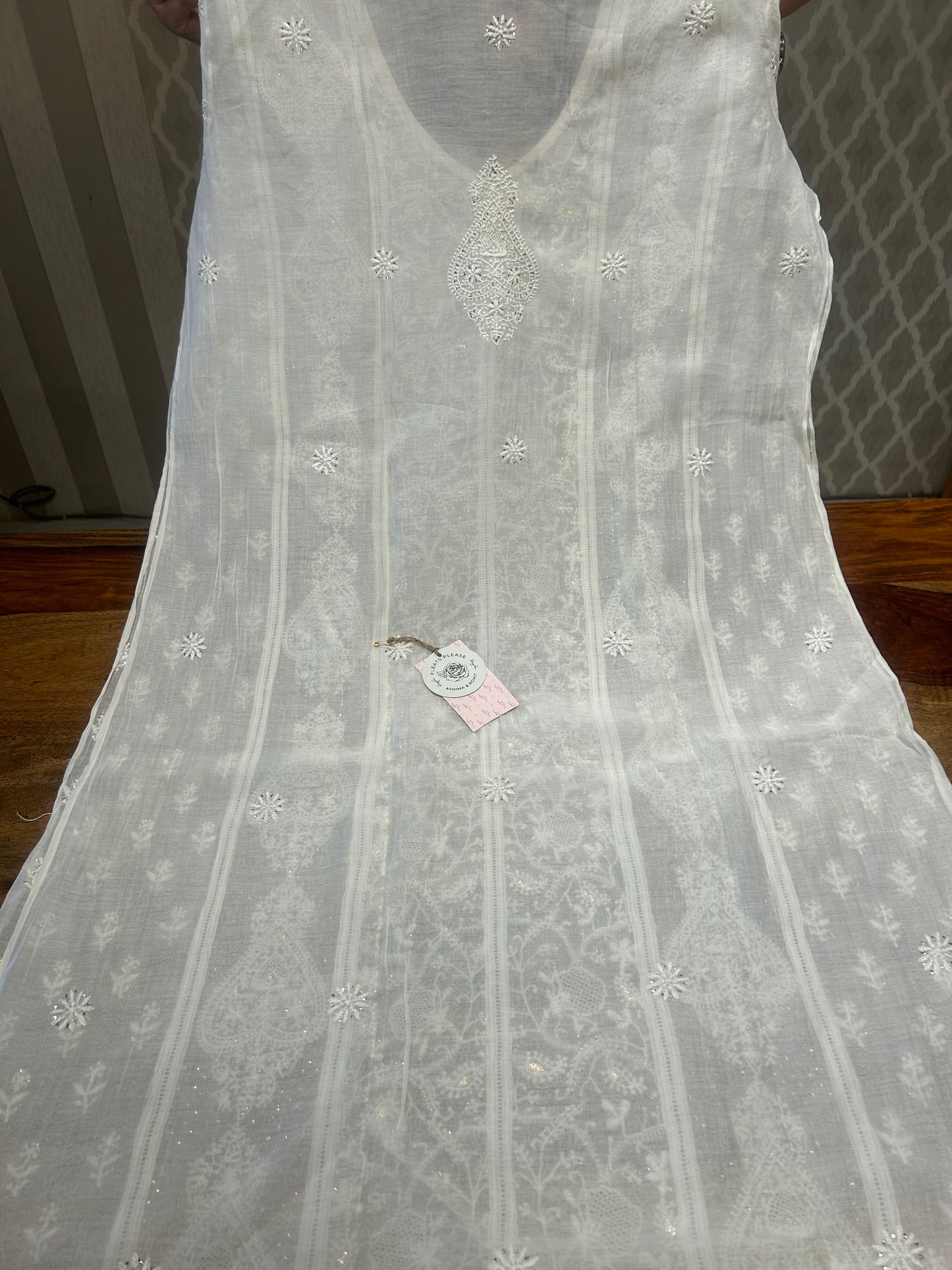 Dyeable Chanderi Mul Chikankari Kurta and Dupatta Fabric