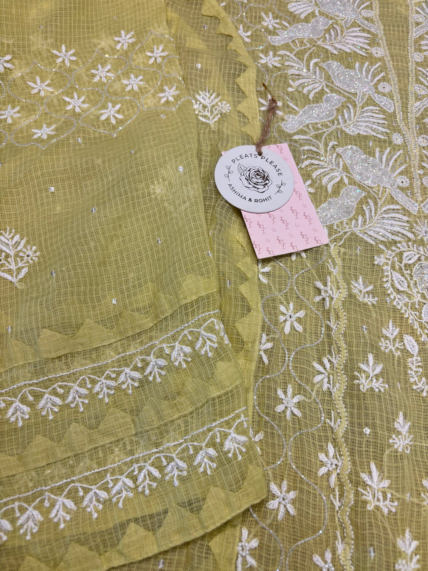 Mint Green Kota Doria Chikankari Kurta And Dupatta Set