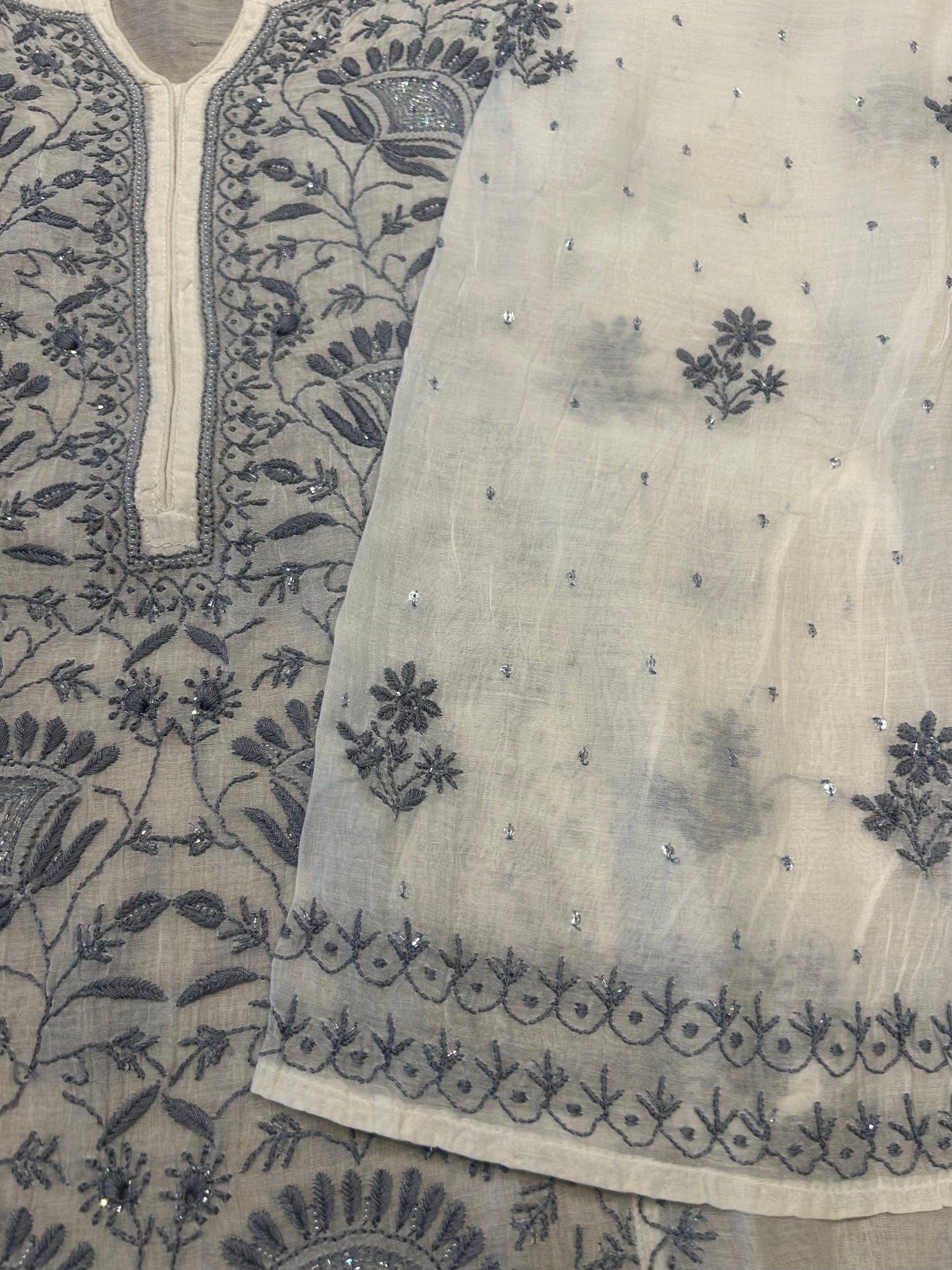 White Chanderi Mul Chikankari Kurta and Dupatta