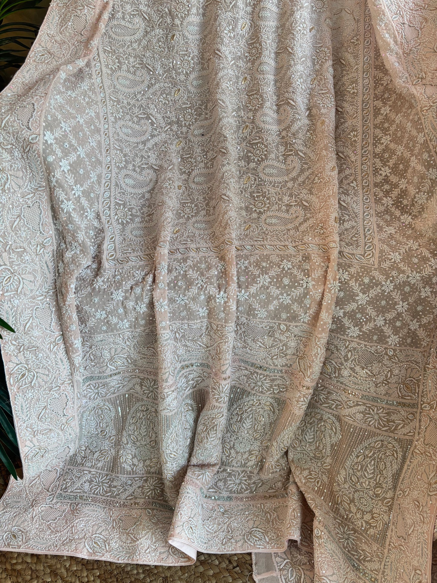 Dusty Peach Pure Georgette Chikankari Lehenga