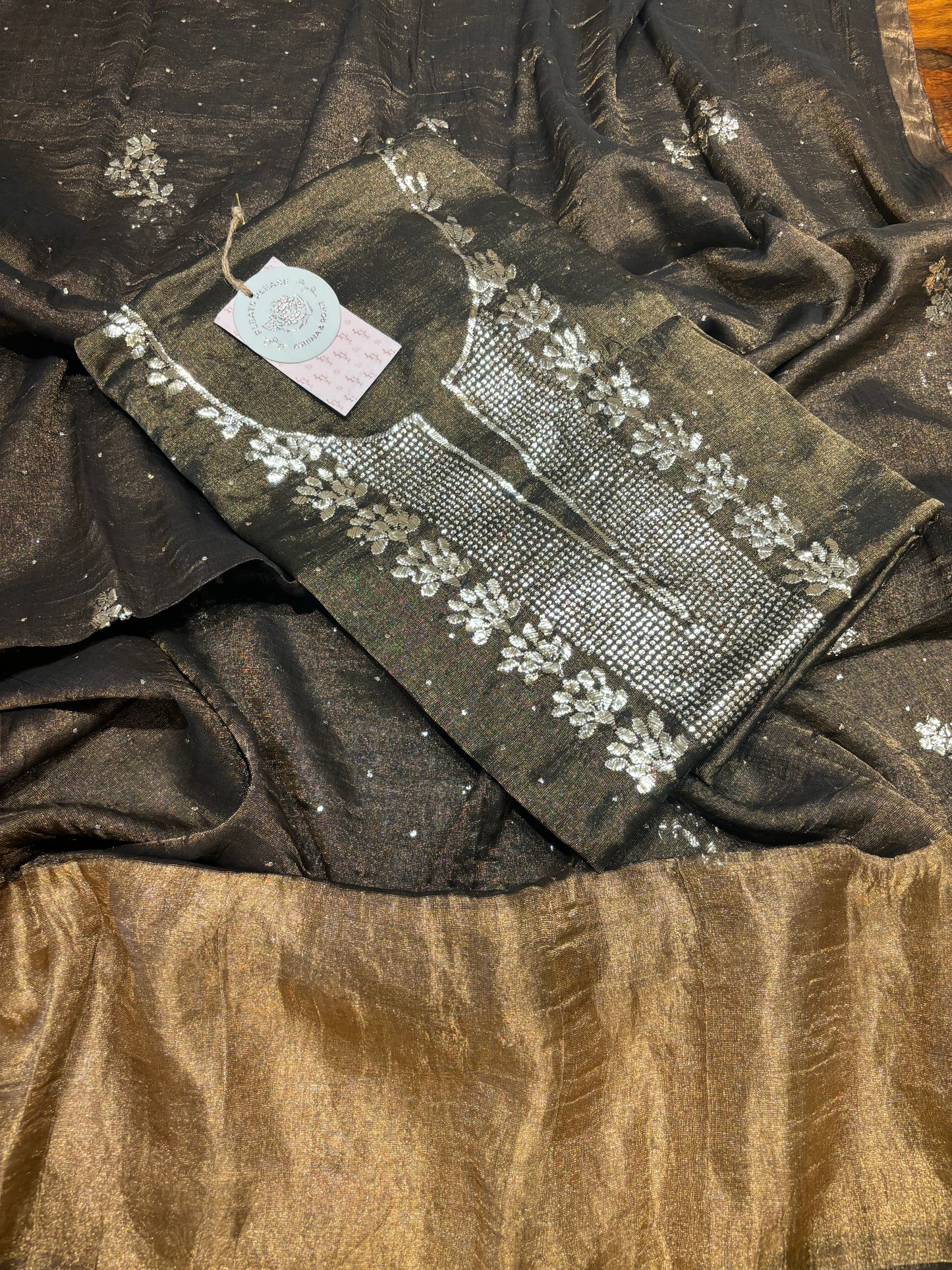 Black  Tissue Badla Kurta and Dupatta Fabric