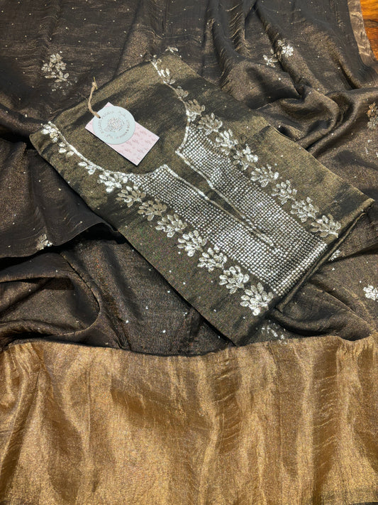 Black  Tissue Badla Kurta and Dupatta Fabric