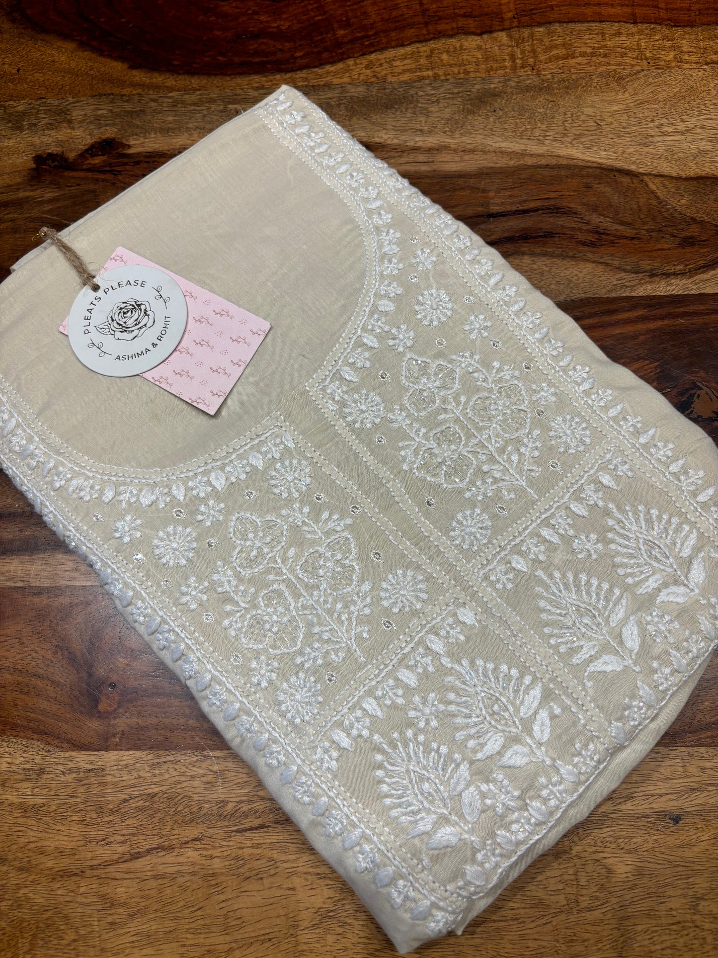 Warm beige Chikankari Kurta Fabric