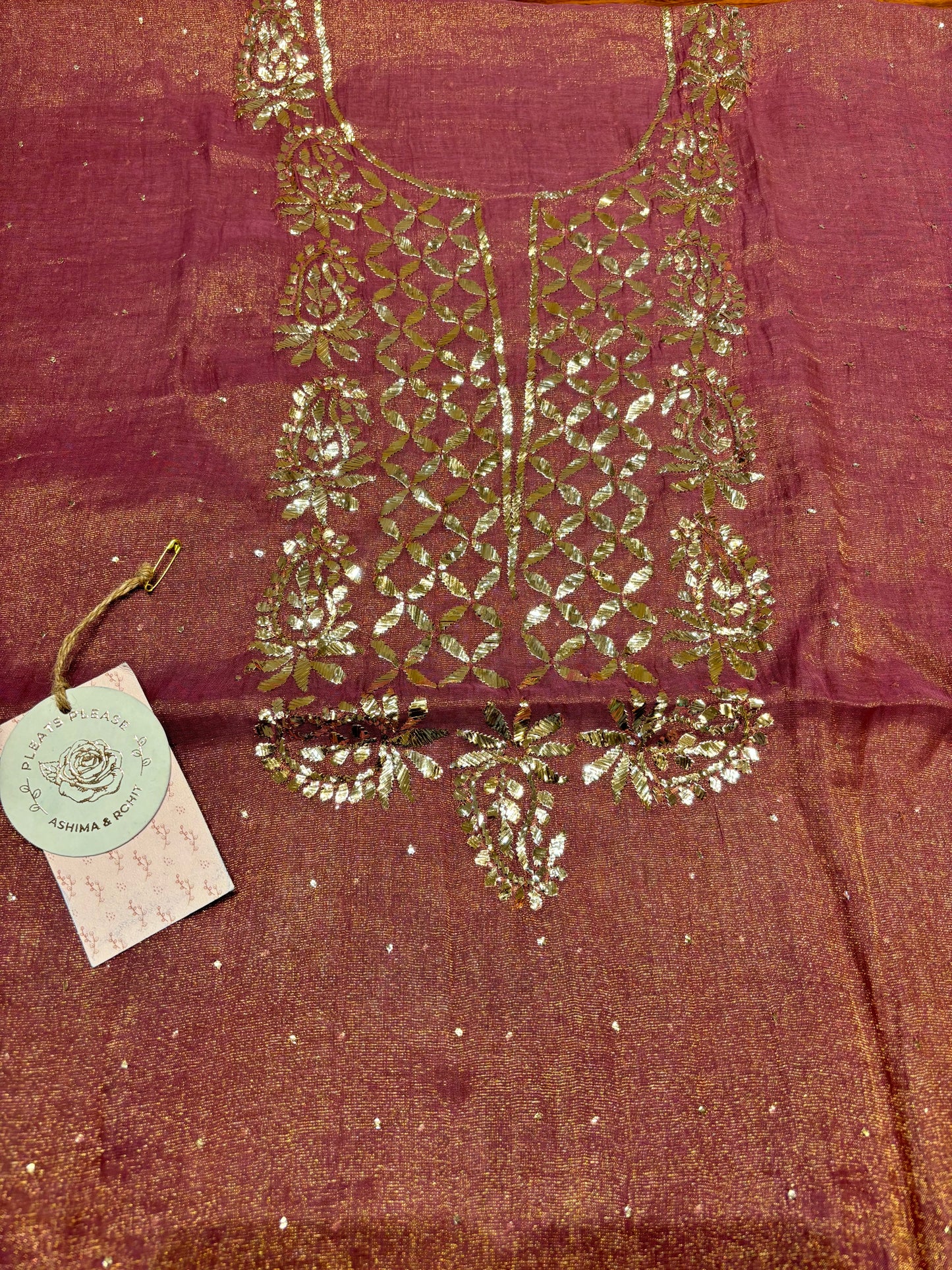 Garnet Pure Tissue Badla Kurta and Dupatta Fabric