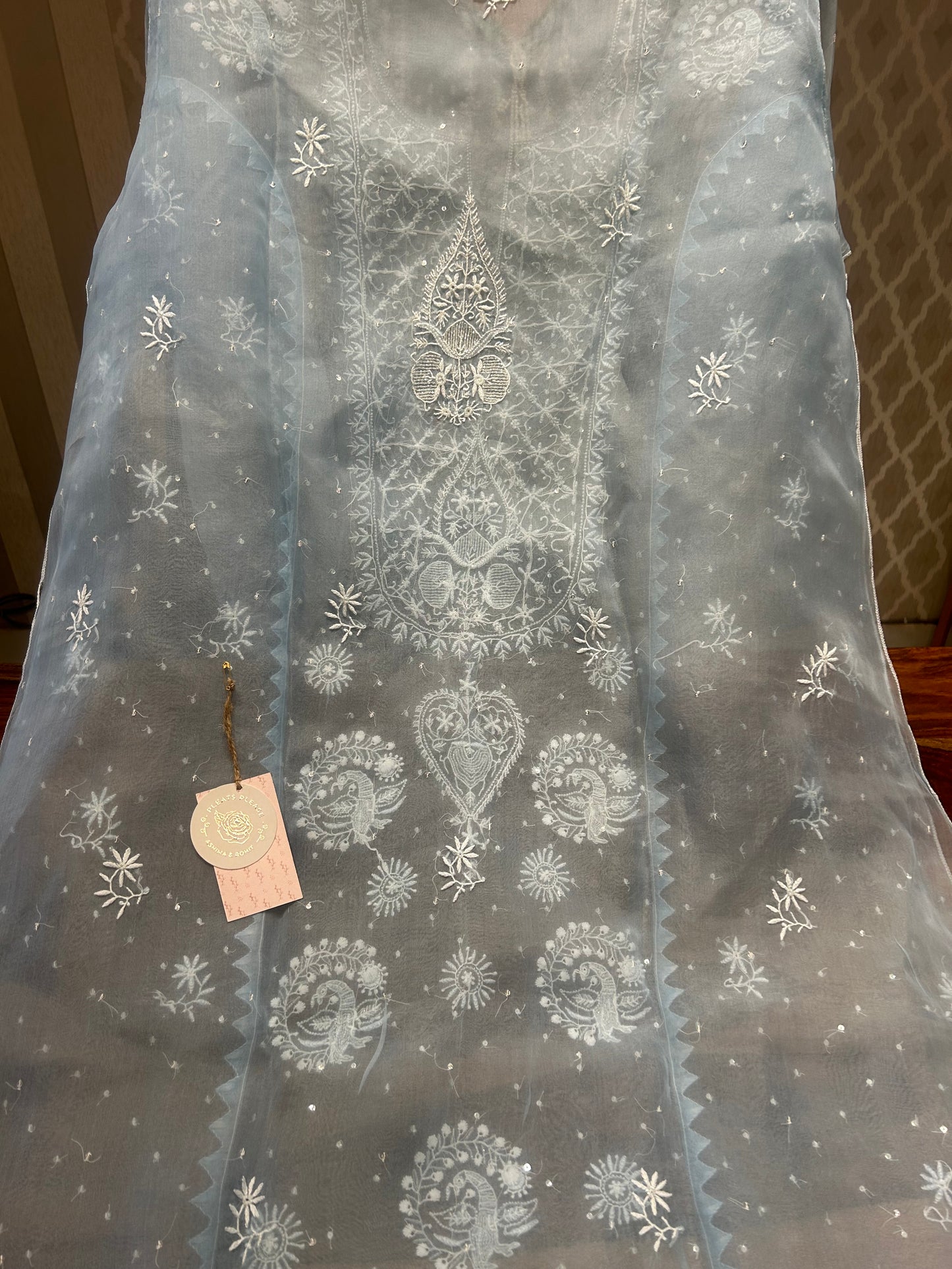 Sky Blue Organza Silk Kurta and Dupatta
