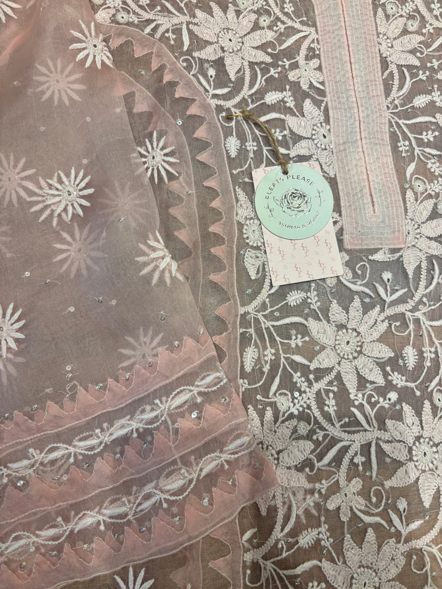 Pink Organza chikankari Kurta and dupatta set