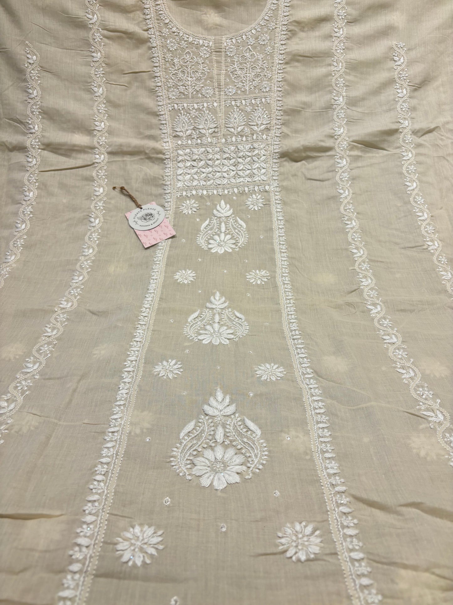 Warm beige Chikankari Kurta Fabric