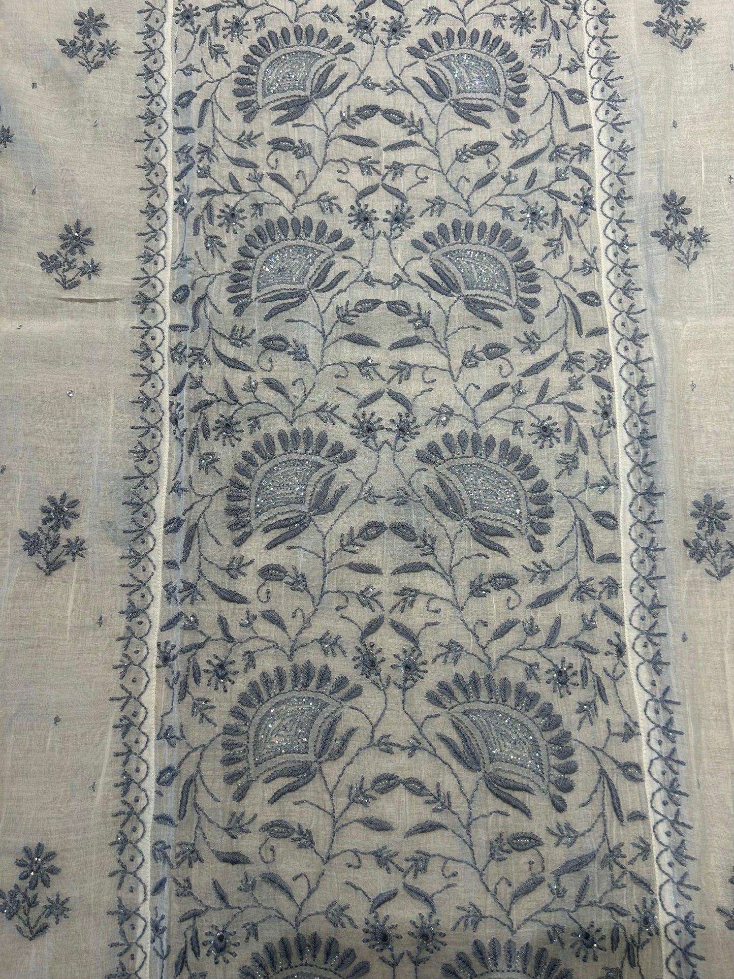 White Chanderi Mul Chikankari Kurta and Dupatta