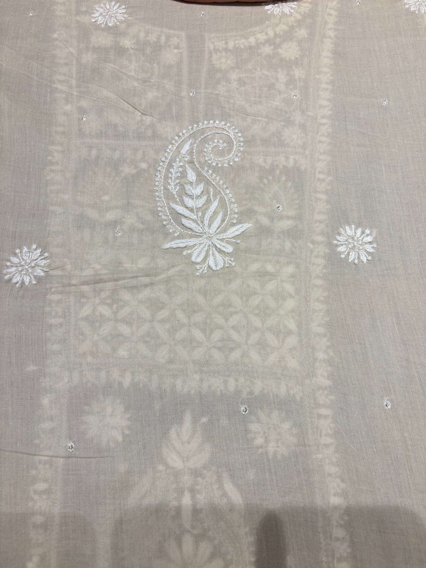 Warm beige Chikankari Kurta Fabric
