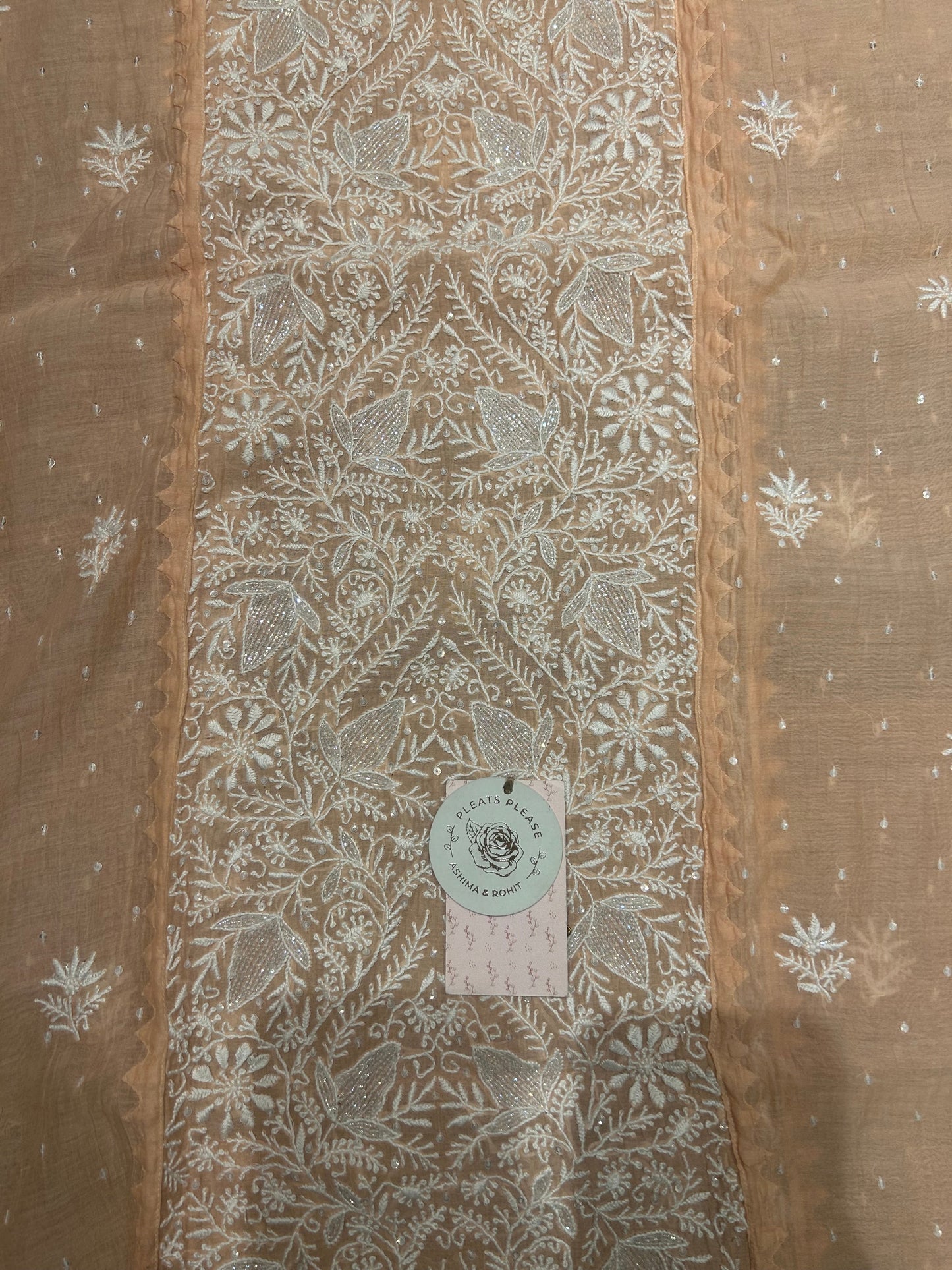 Peach Chanderi Mul Chikankari Kurta and Dupatta