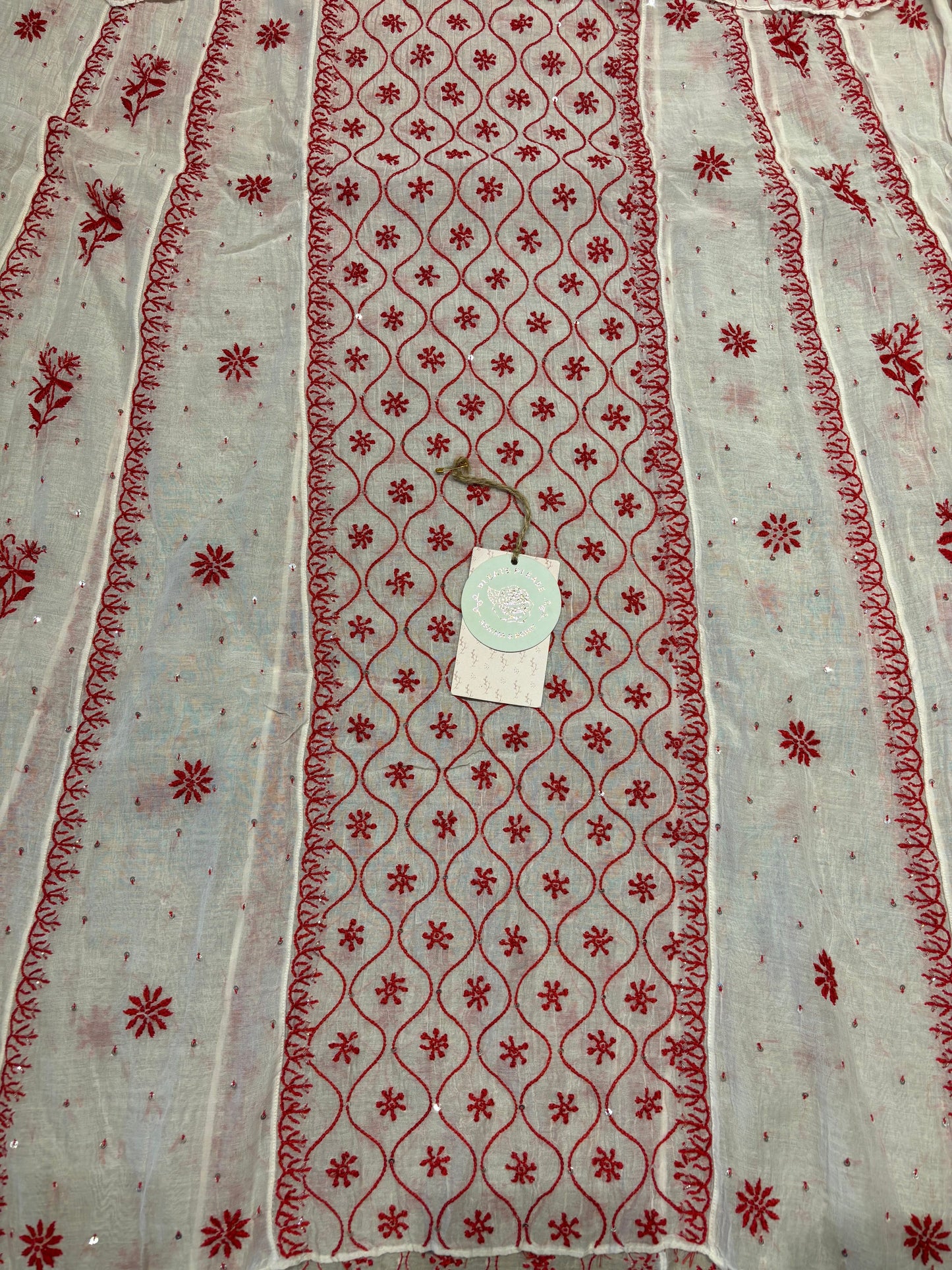 Dyeable  chanderi mul Chikankari  Anarkali and Dupatta set