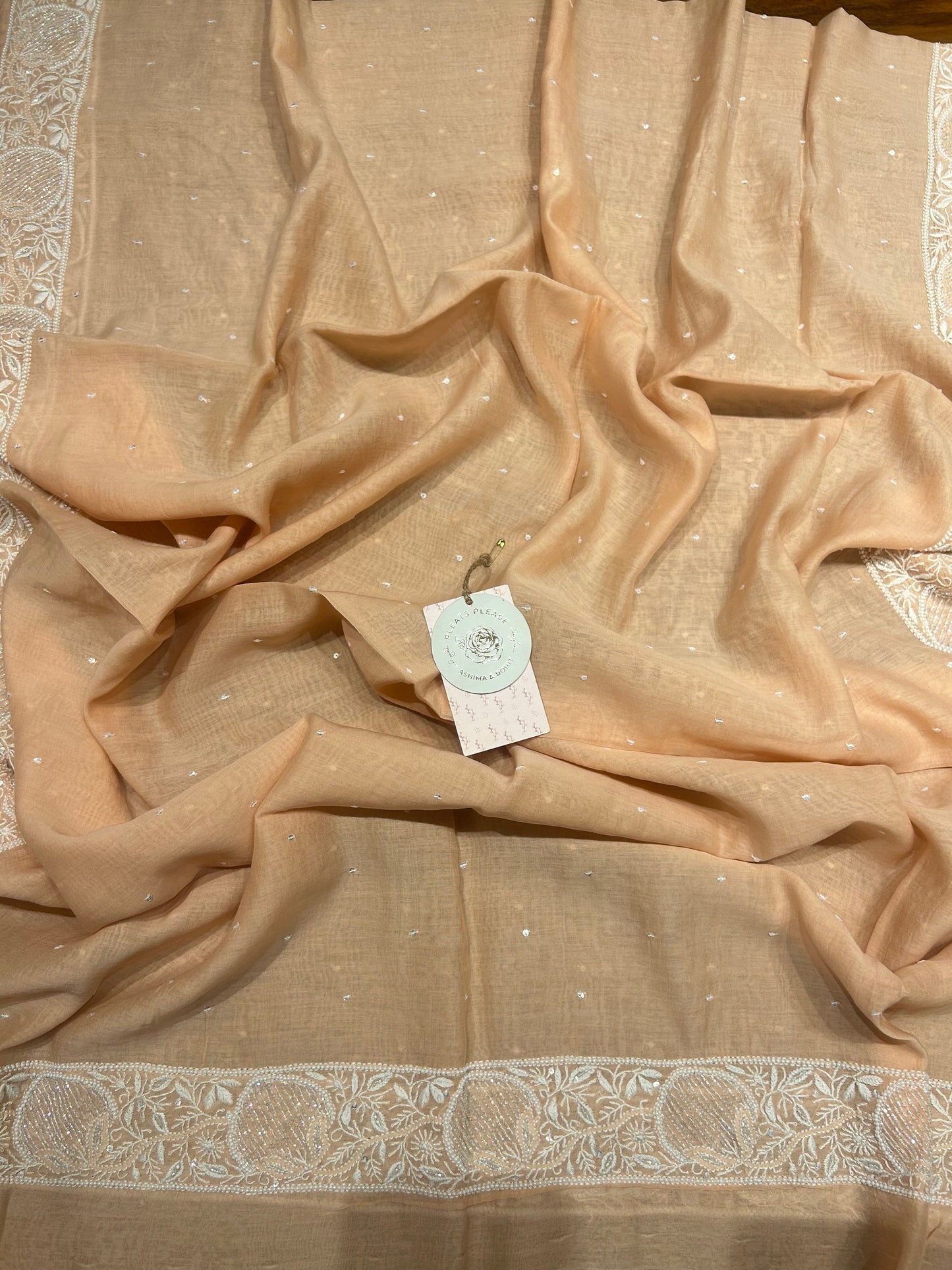 Peach Chanderi Mul Chikankari Kurta and Dupatta