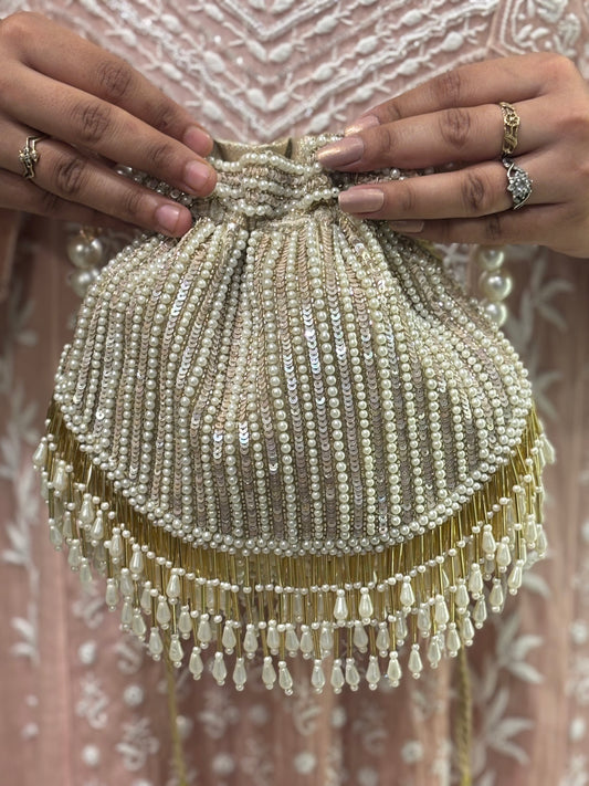 Silver Sequins And Pearl Potli