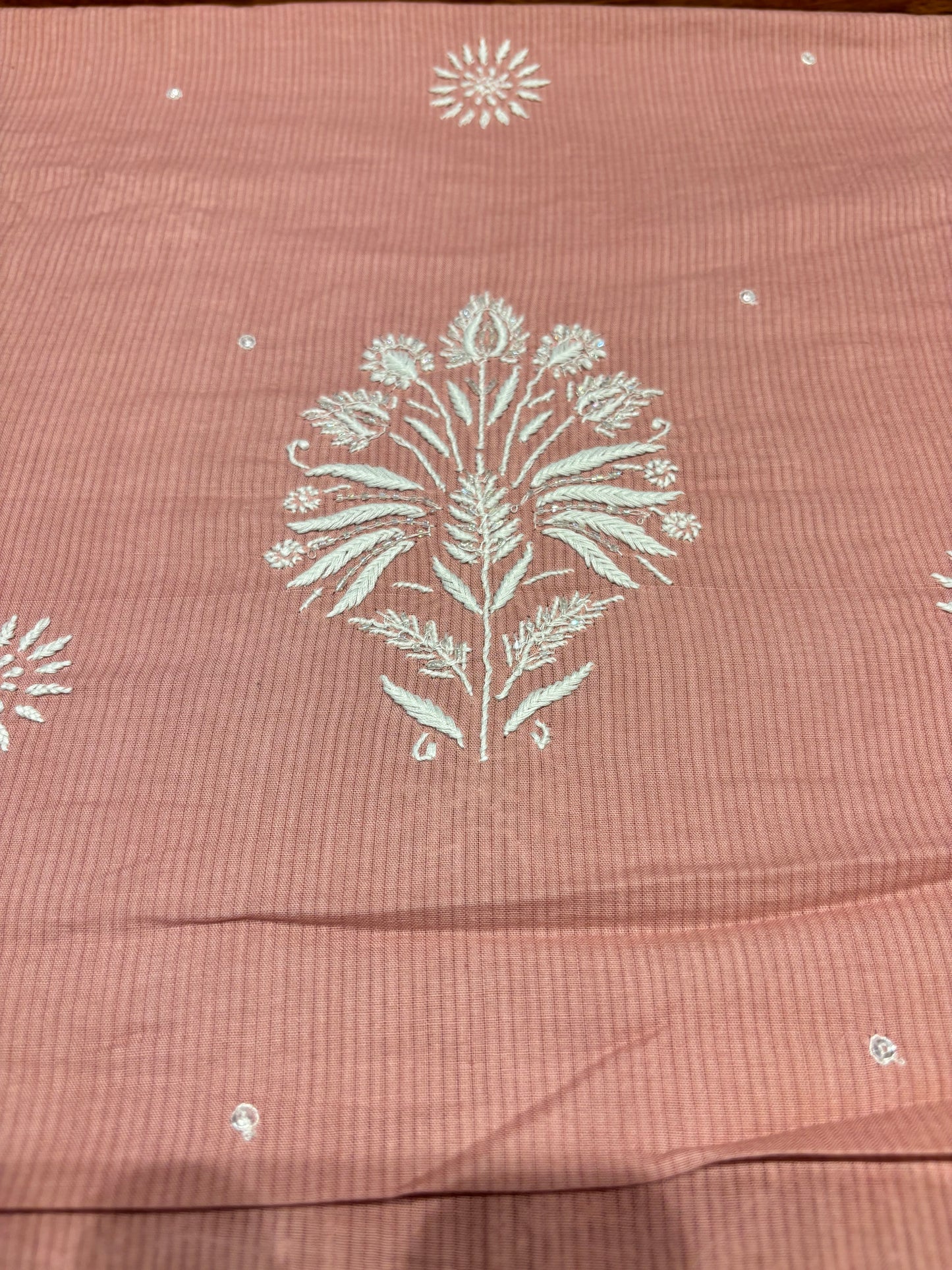 Rose Gold Mul Chikankari Kurta Fabric