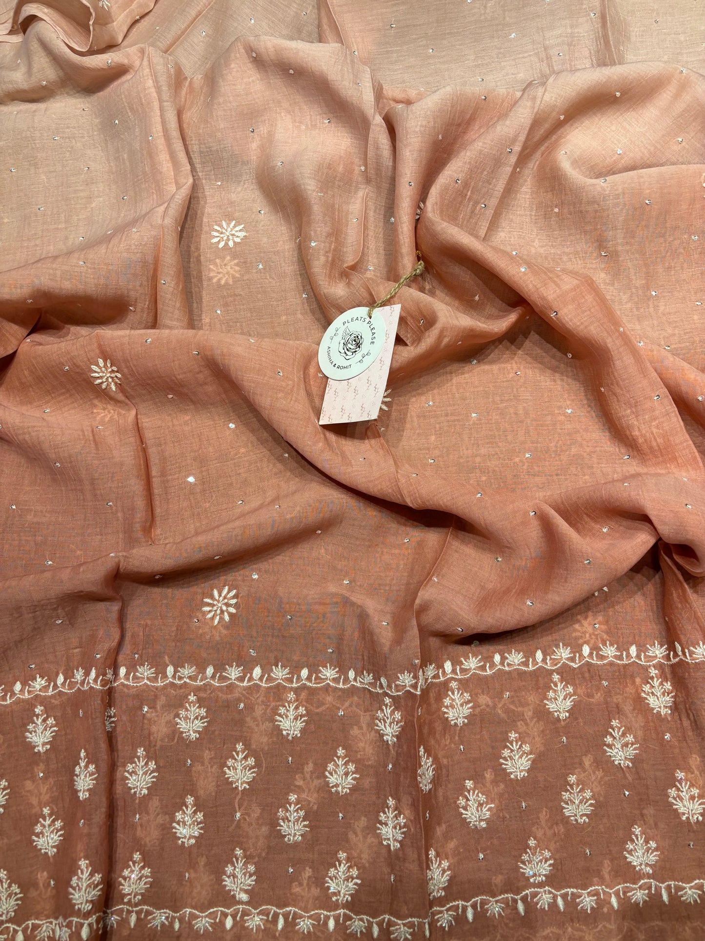 Rose Gold Ombre Chanderi Mul Chikankari Kurta And Dupatta Set