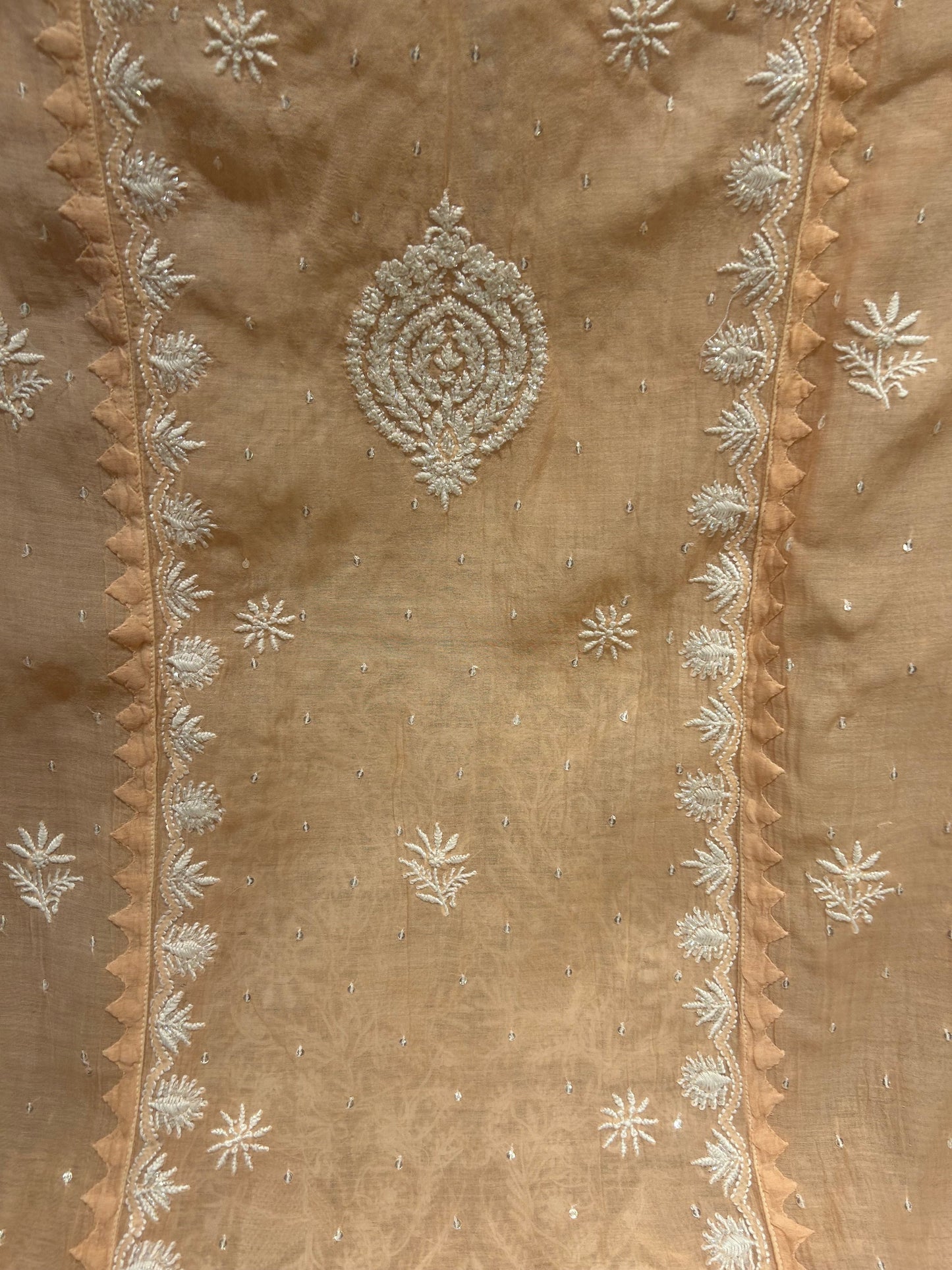 Peach Chanderi Mul Chikankari Kurta and Dupatta