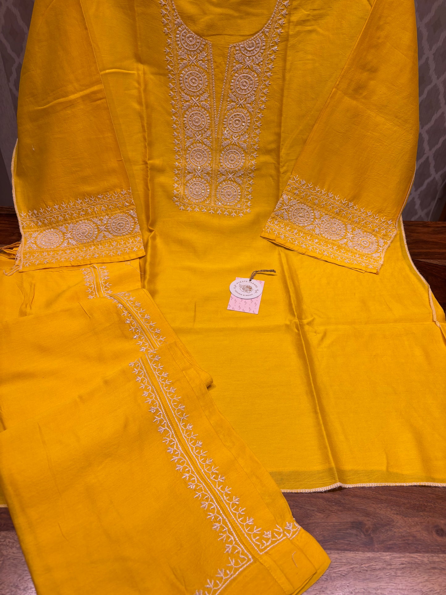 Mango Yellow Chanderi Silk Chikankari Co-Ord Set