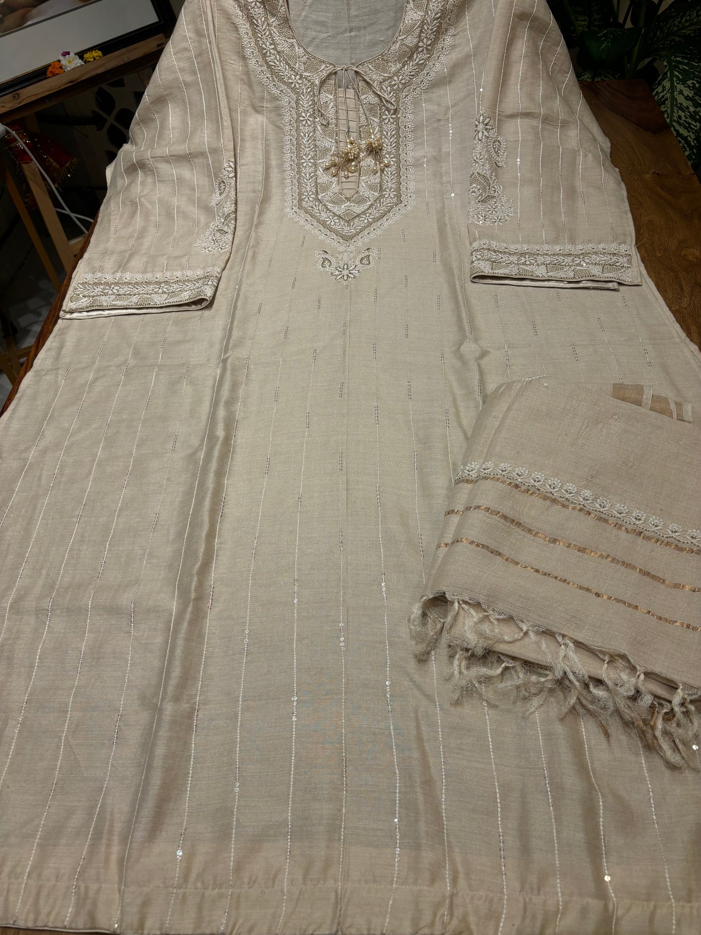 Dyeable Natural Silk Chikankari Kurta and Dupatta