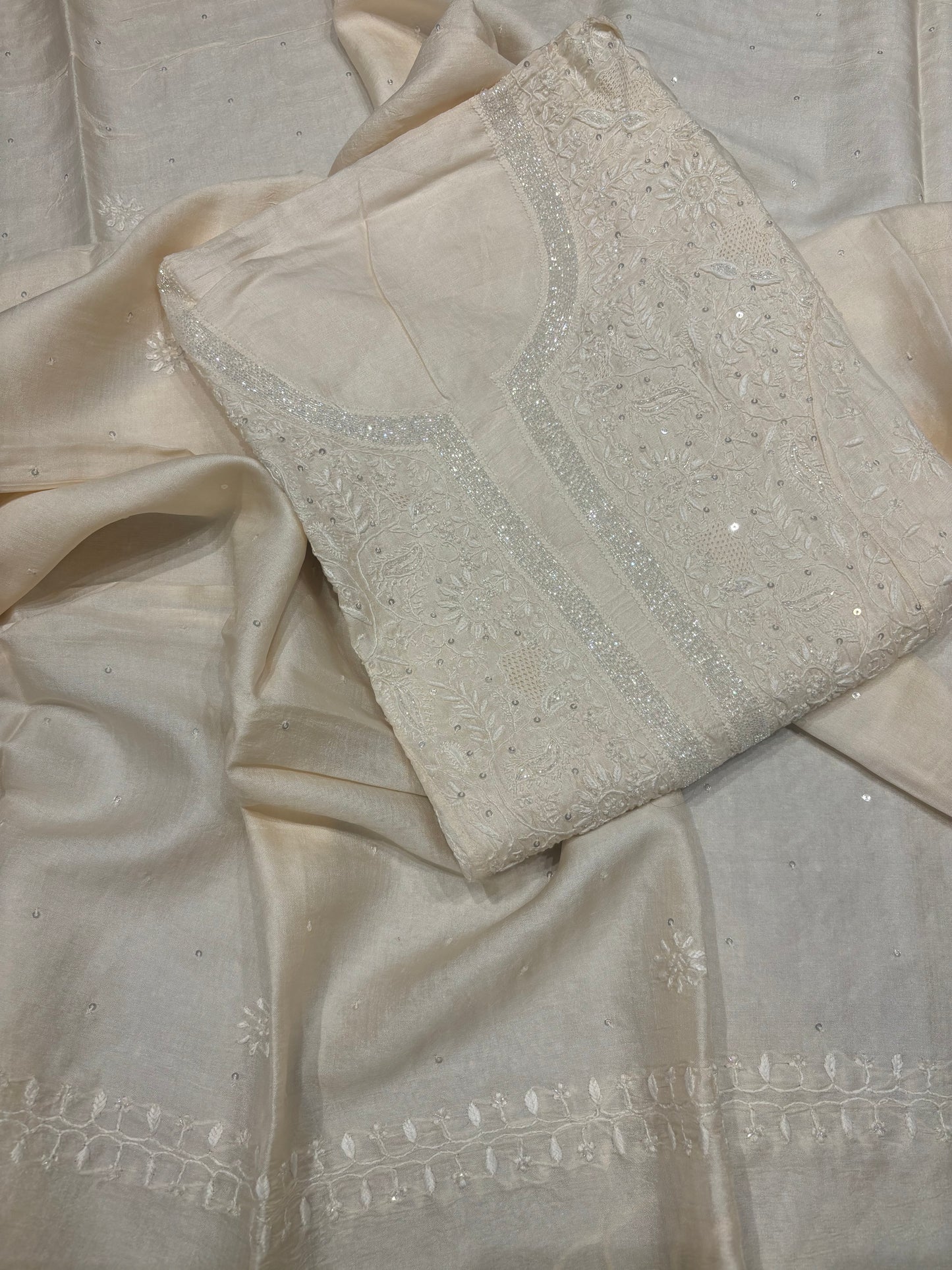 Dyeable Silk Chikankari Kurta and dupatta