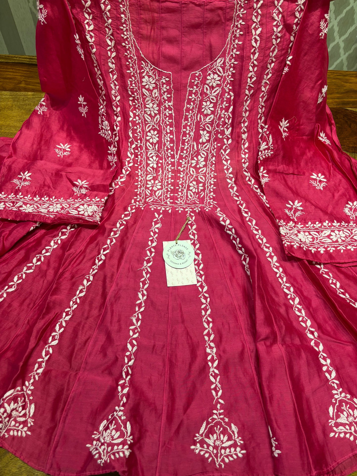 Fuchsia Pink Chanderi Silk Chikankari  Co-ord Set