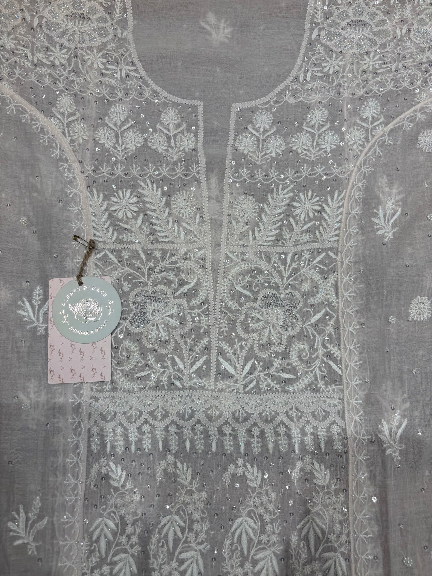 Rosé Cloud Chanderi Mul Chikankari Straight Kurta And Dupatta Set