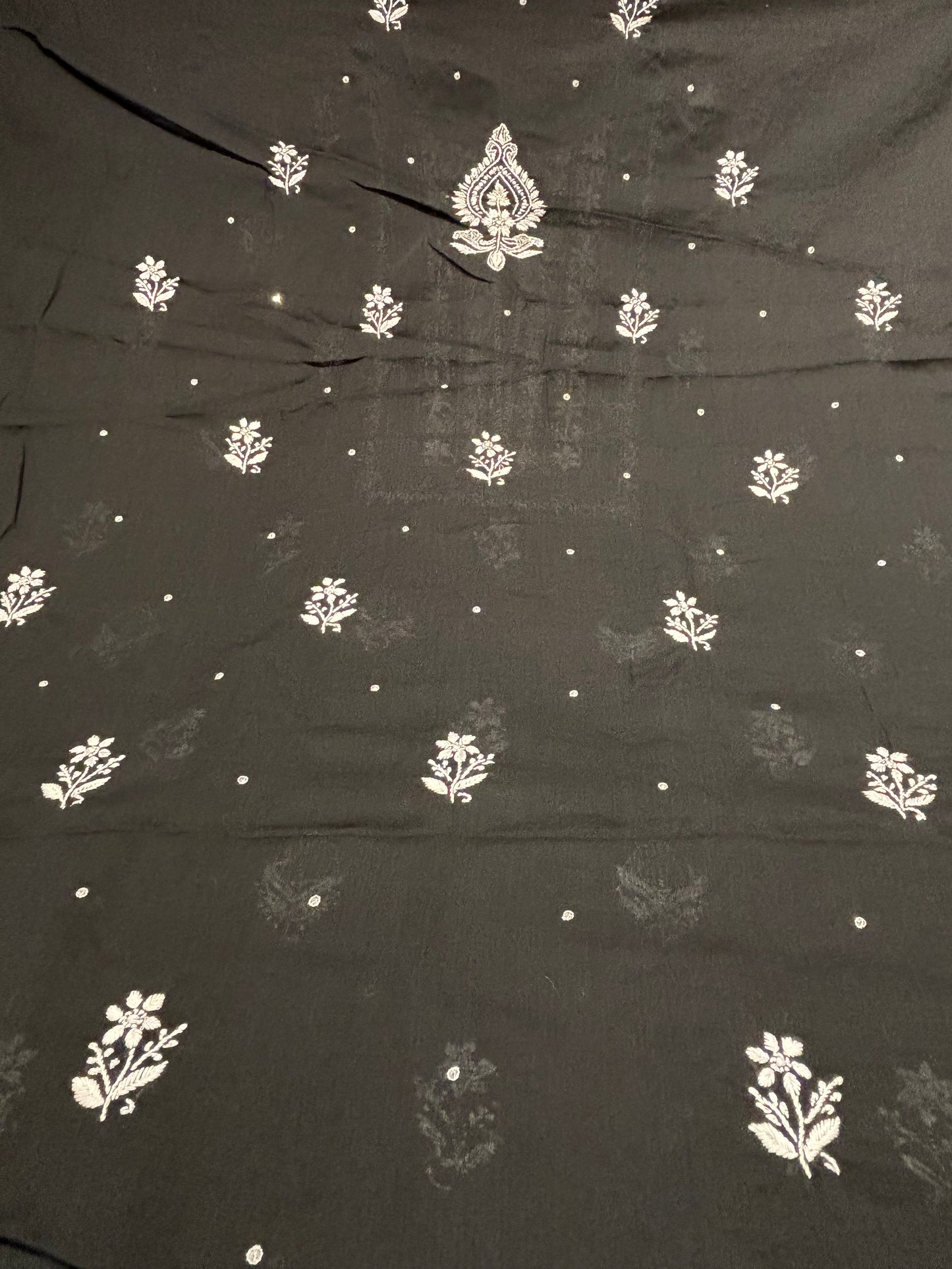 Black Mul Chikankari Kurta Fabric