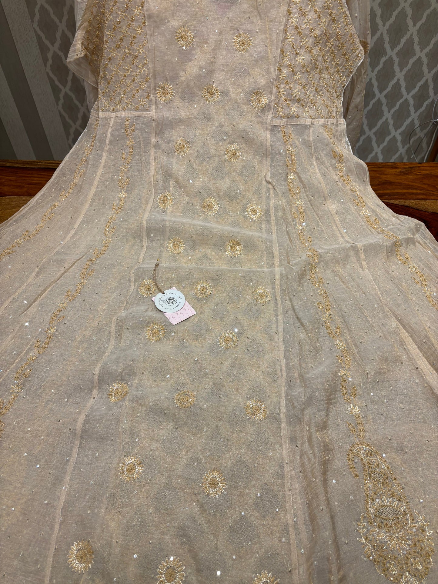 Dyeable Natural Tissue Chikankari Anarkali and Dupatta