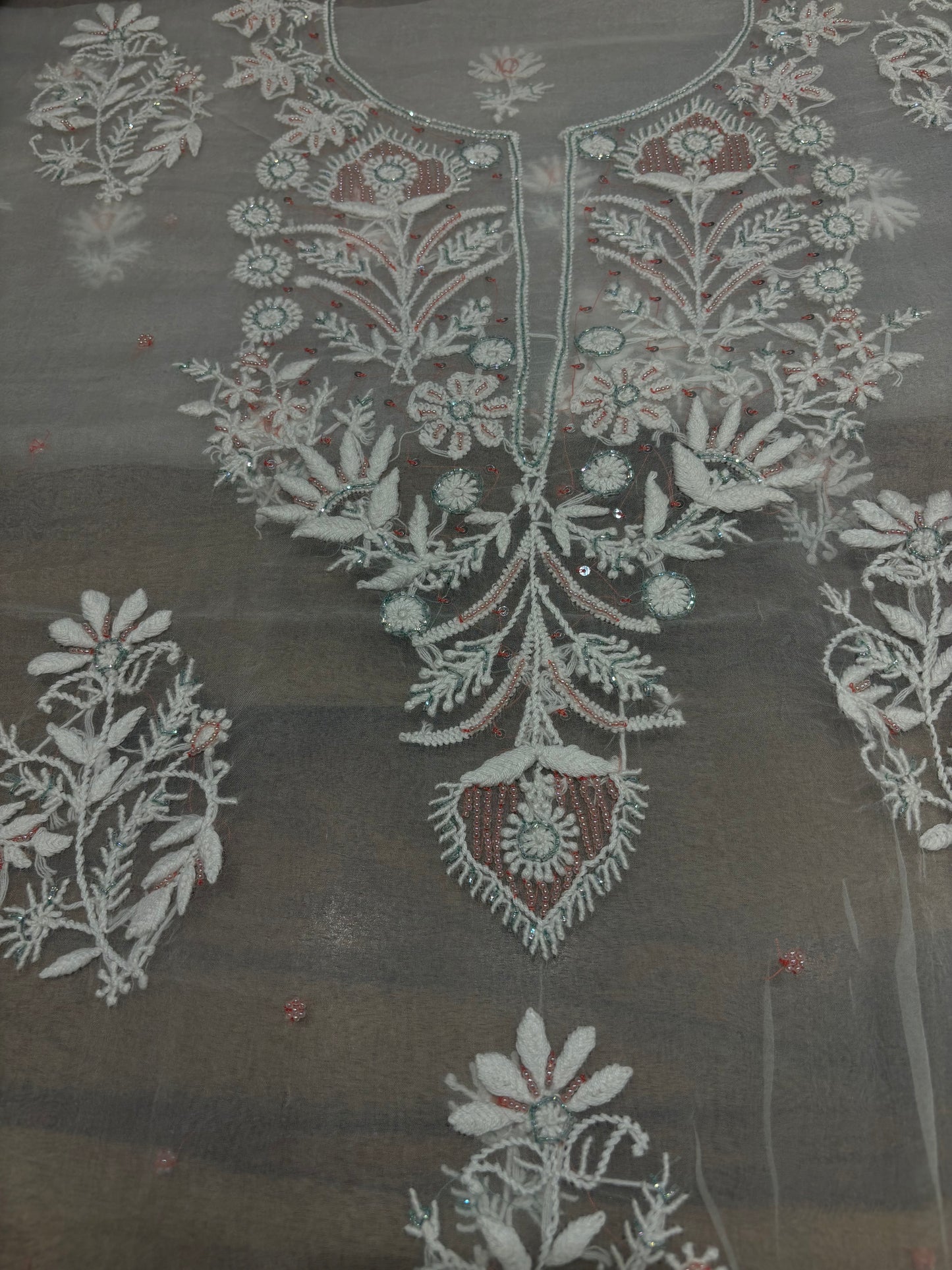 Dyeable Organza Silk Chikankari Kurta and Dupatta Fabric
