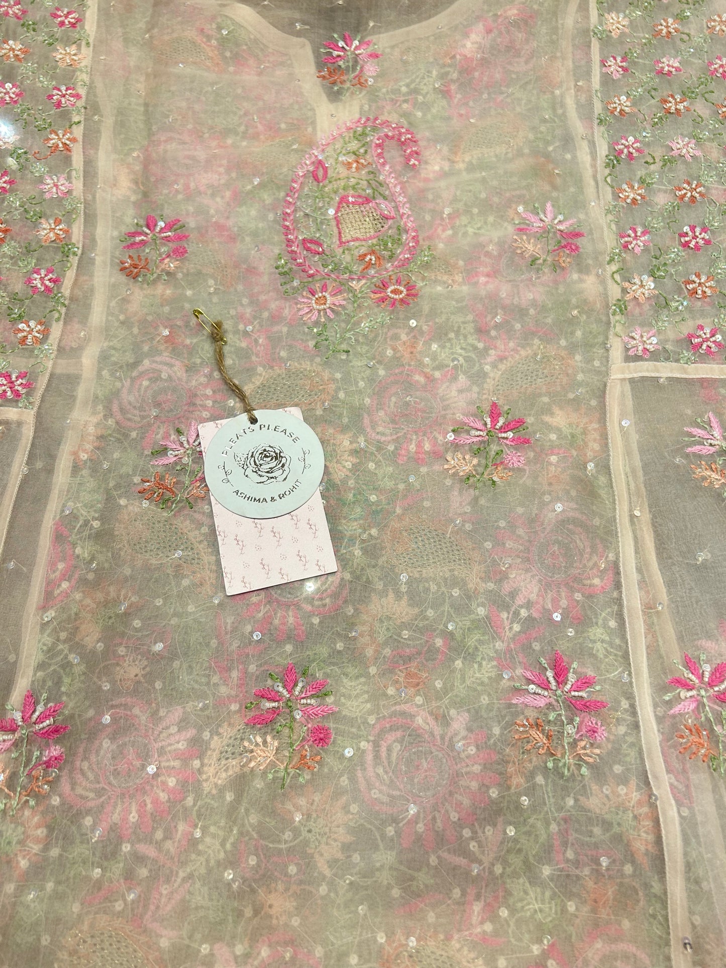 Blush Pink Chikankari  Organza Anarkali & Dupatta