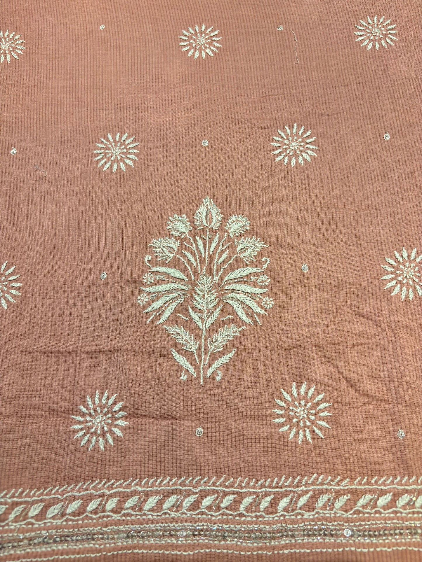 Rose Gold Mul Chikankari Kurta Fabric