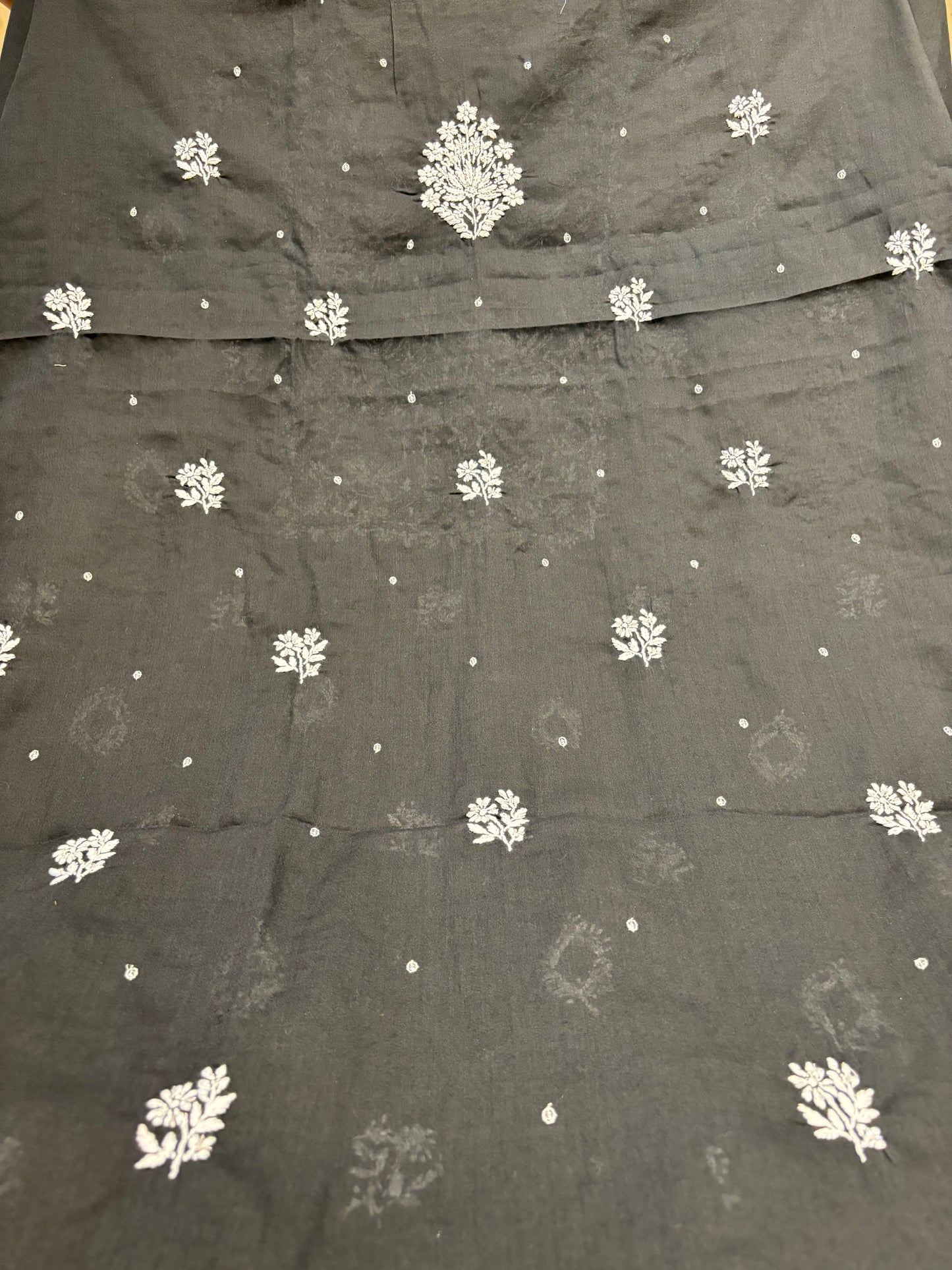 Black Mul Chikankari Kurta Fabric