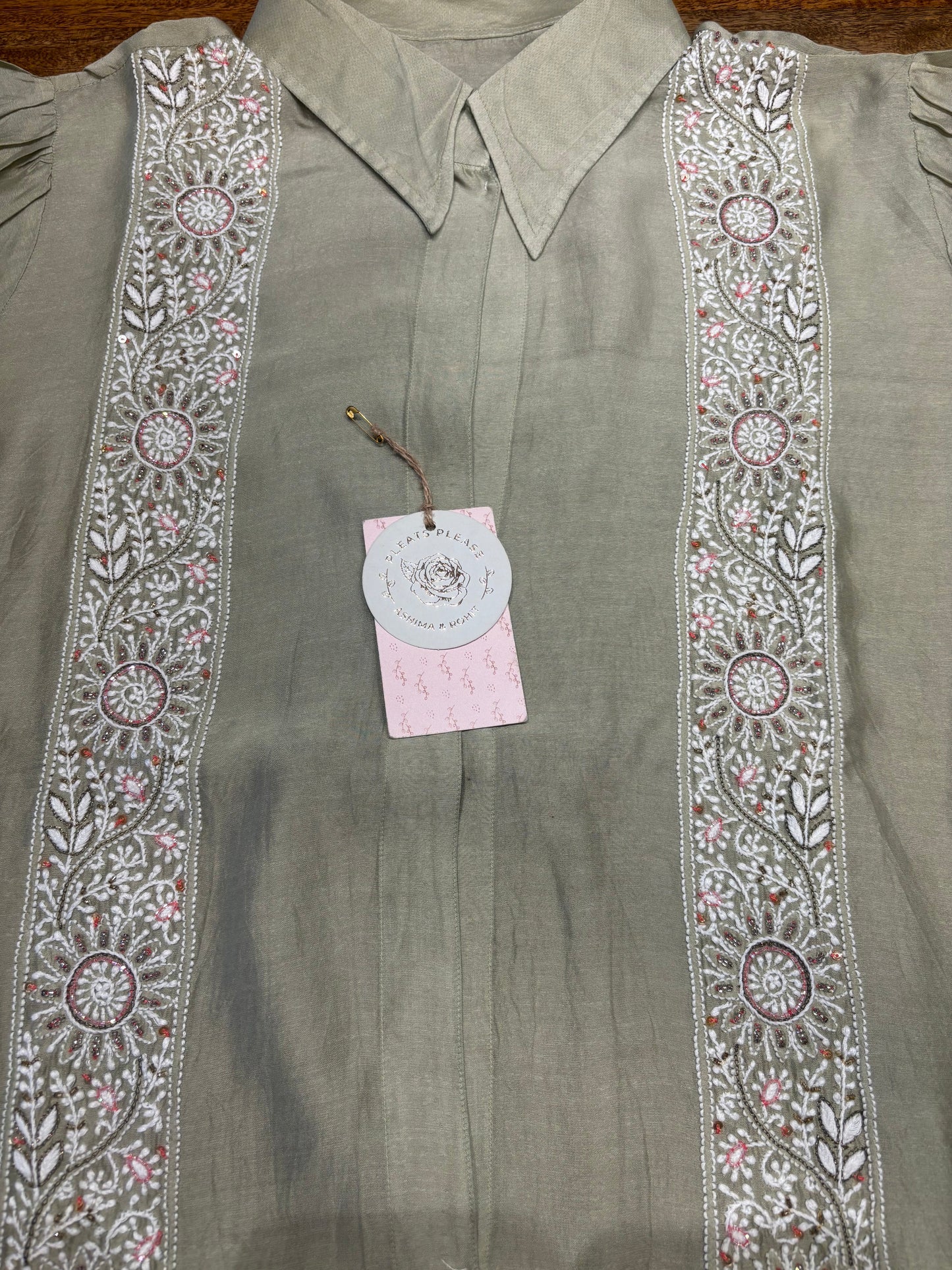 Sage Green Silk Chikankari Shirt
