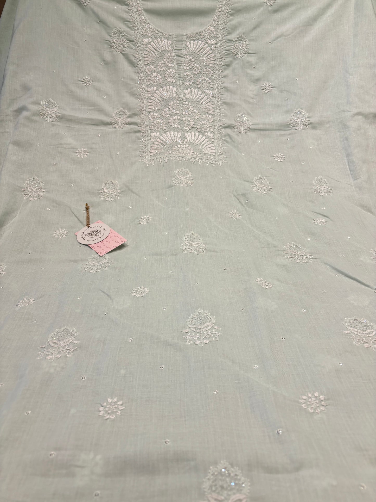 Peppermint Green Mul Chikankari Kurta Fabric