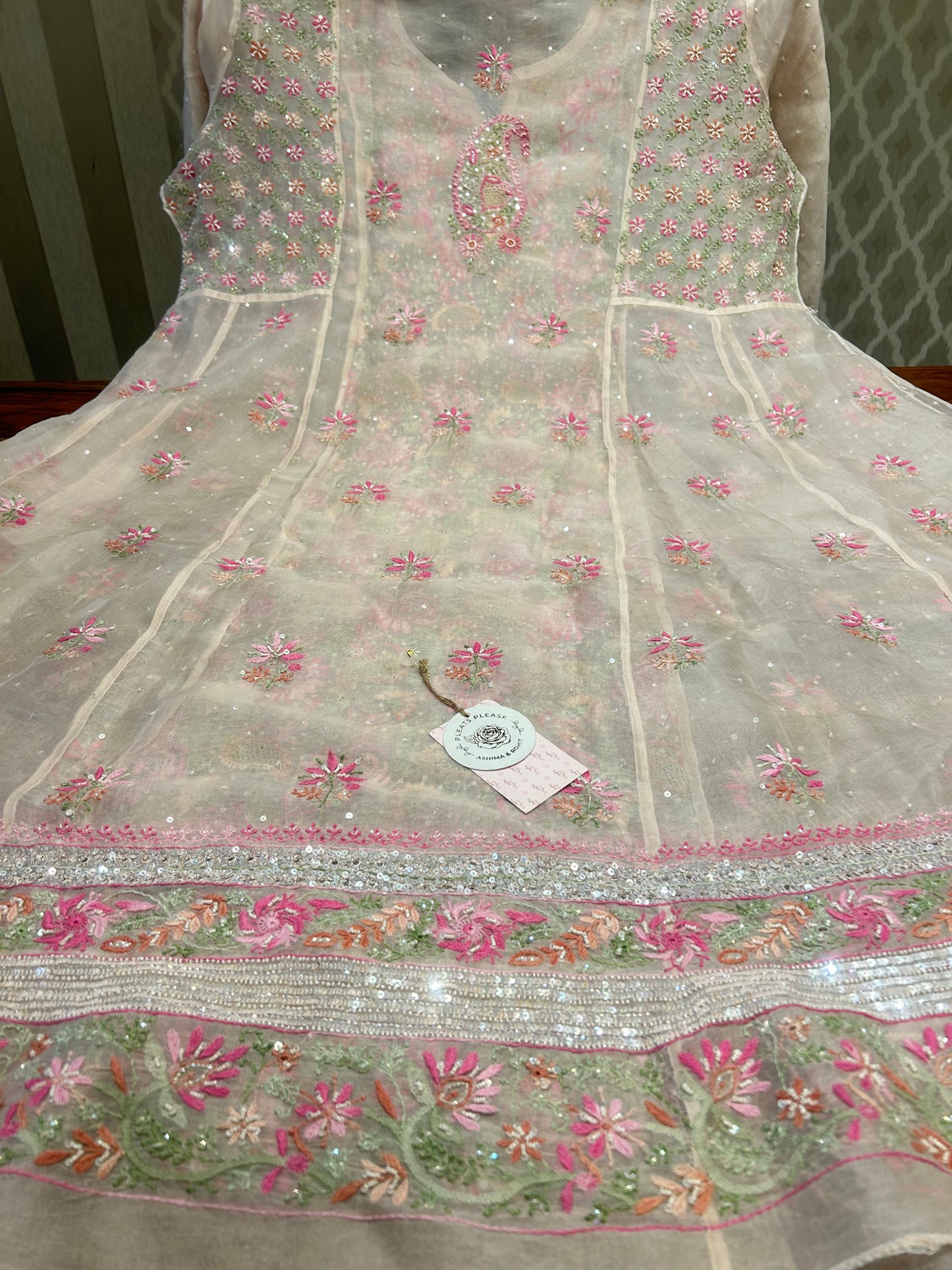 Blush Pink Chikankari  Organza Anarkali & Dupatta